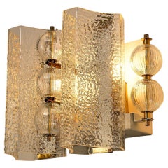 Wall Light in Textured Glass and Brass