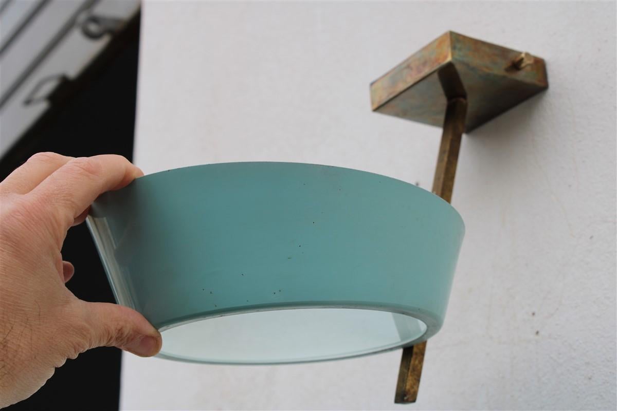 Wall Light Italian Mid-Century Design Stilnovo Light Blue Colored Metal and Gold For Sale 5