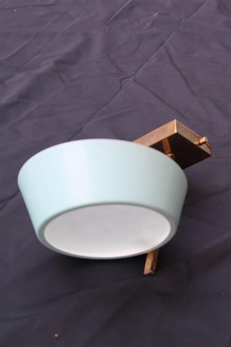 Wall Light Italian Mid-Century Design Stilnovo Light Blue Colored Metal and Gold For Sale 7