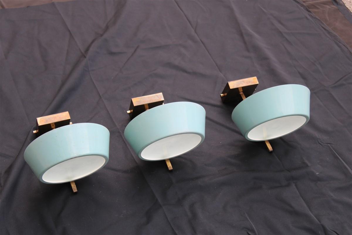 Mid-Century Modern Wall Light Italian Mid-Century Design Stilnovo Light Blue Colored Metal and Gold For Sale