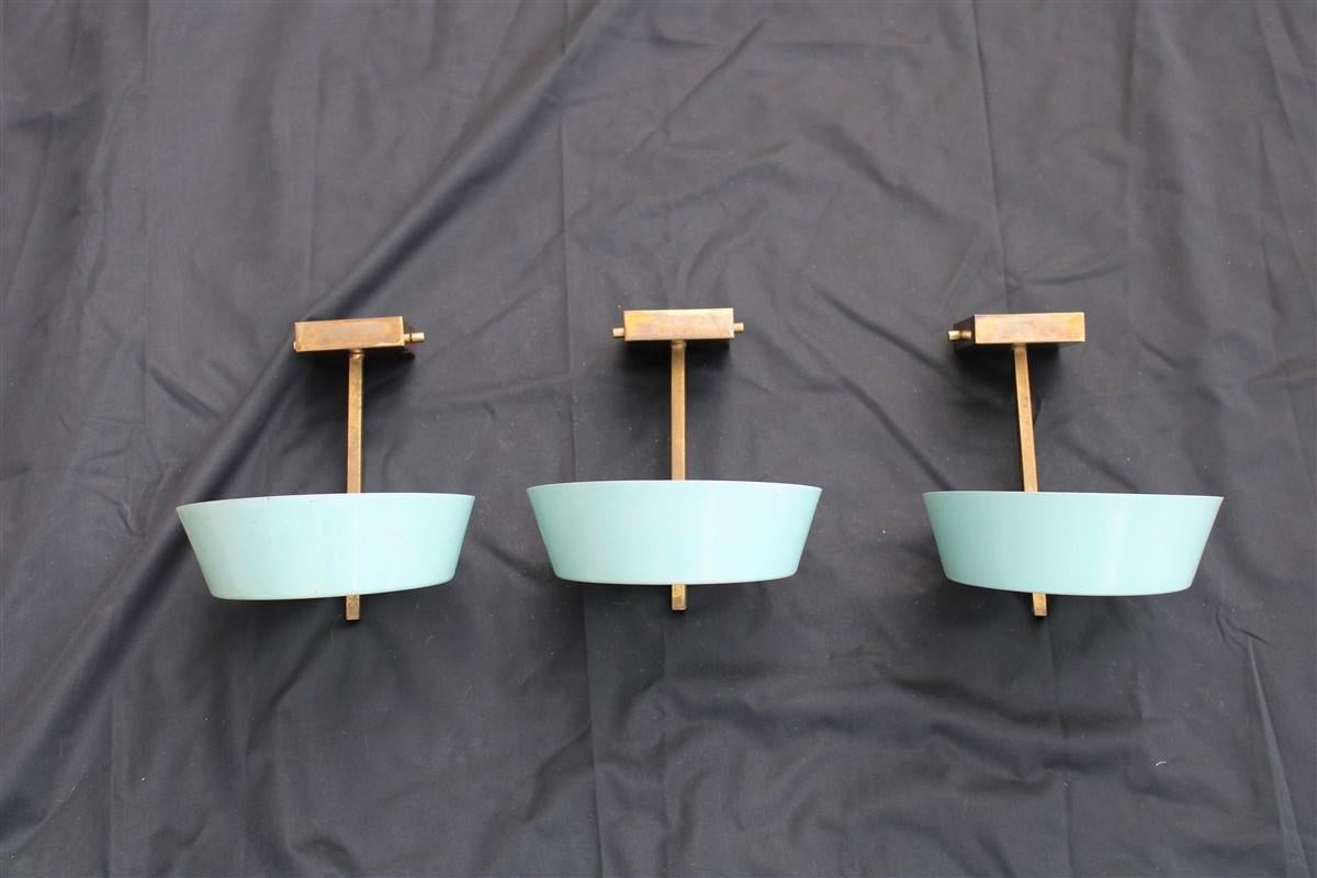 Wall Light Italian Mid-Century Design Stilnovo Light Blue Colored Metal and Gold In Good Condition For Sale In Palermo, Sicily