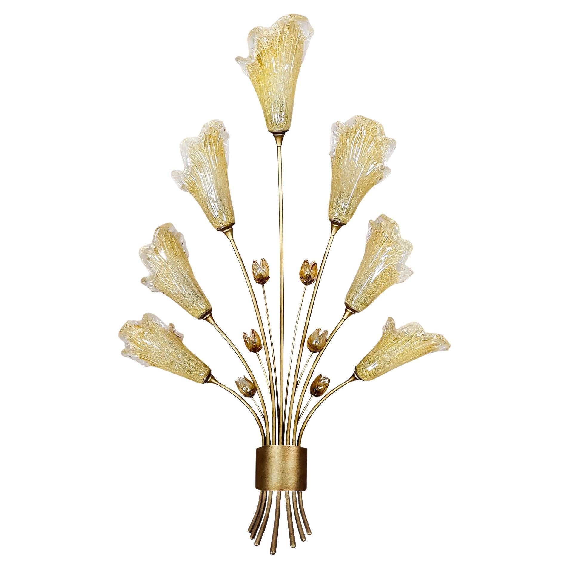Late 20th Century Murano Wall Light in Gilded Steel and Glass Paste - Italy For Sale