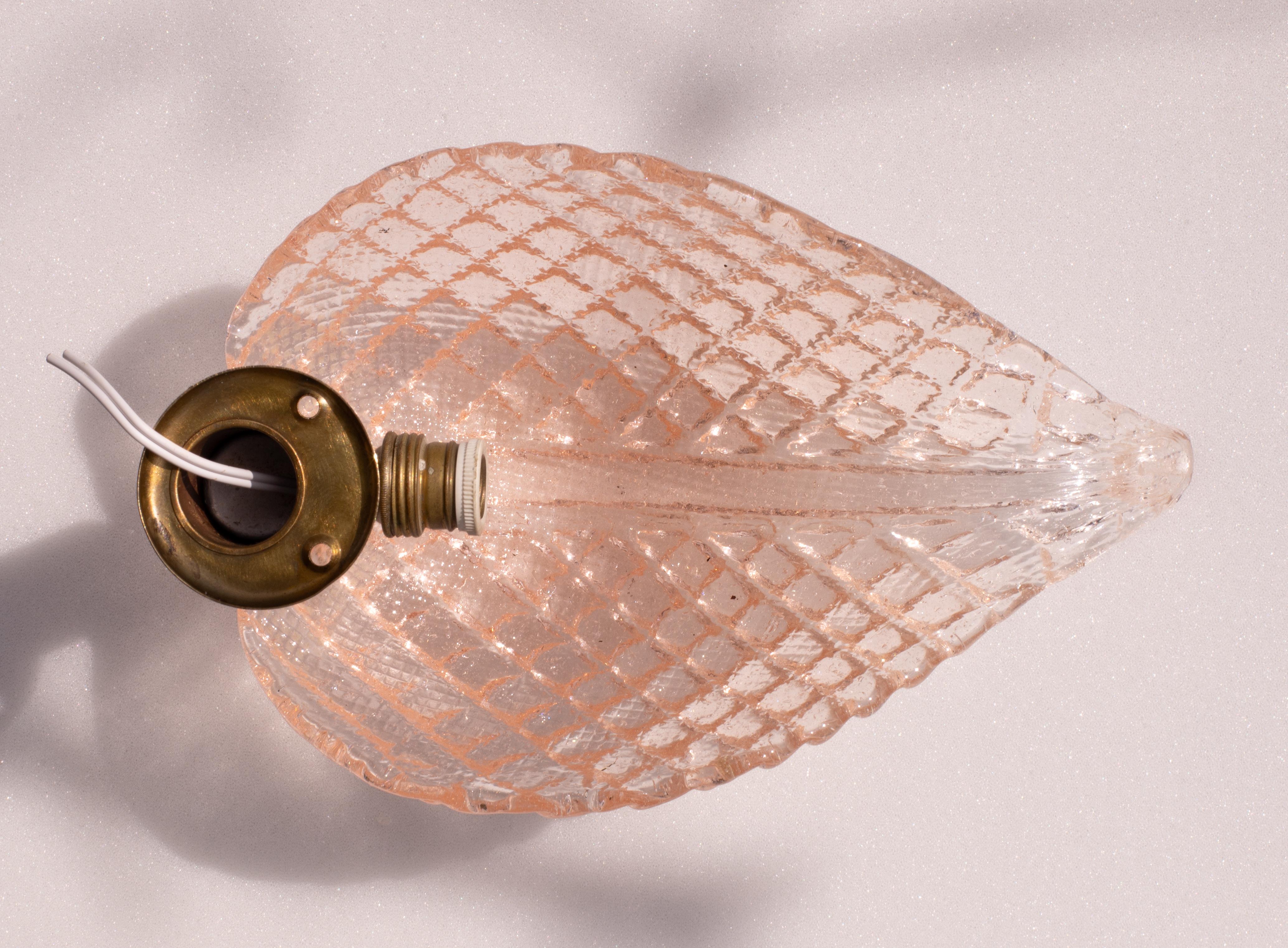 Wall light Pink Jewel Murano Glass Leave by Barovier e Toso, 1950s For Sale 6