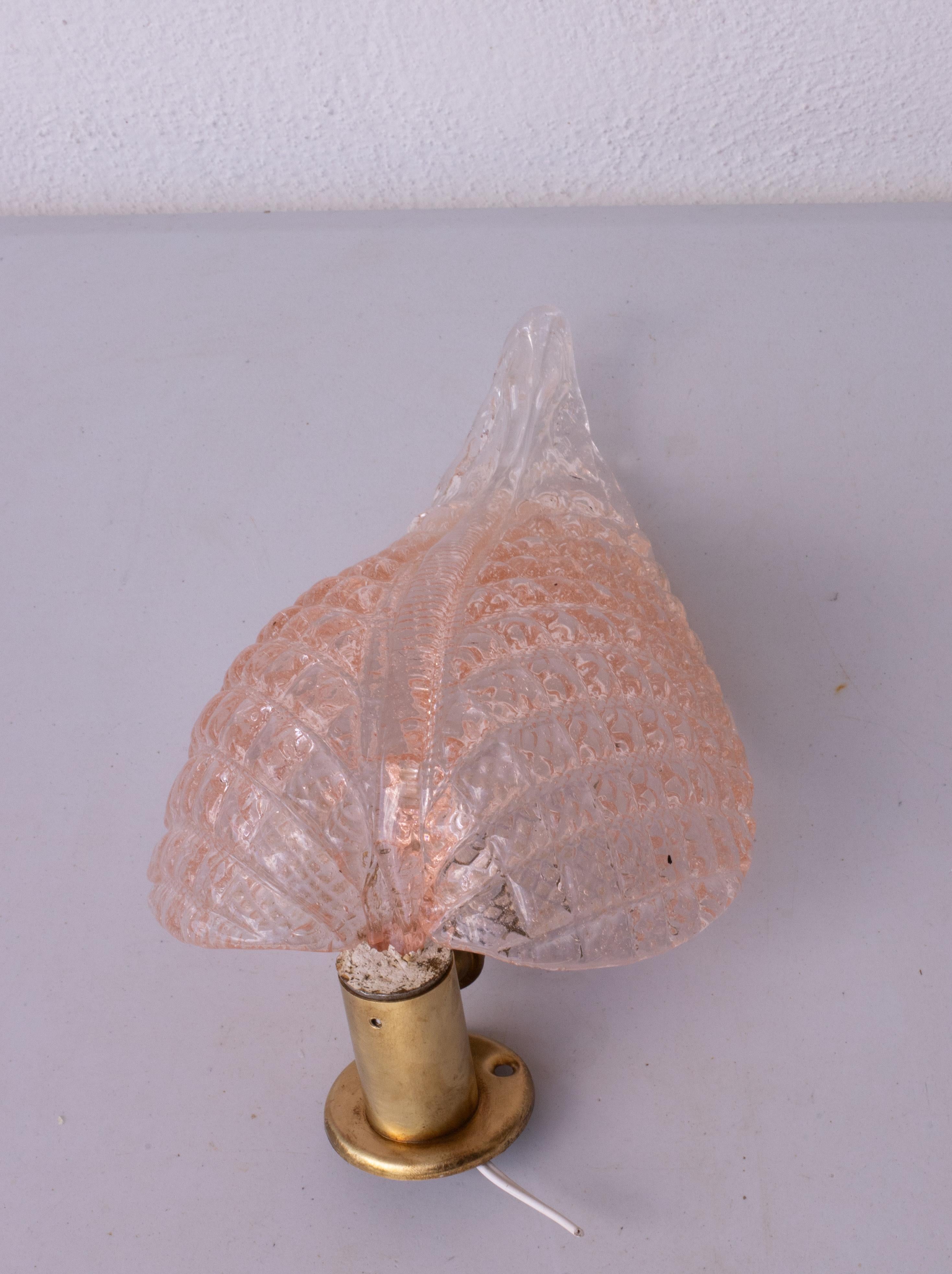 Wall light Pink Jewel Murano Glass Leave by Barovier e Toso, 1950s For Sale 8