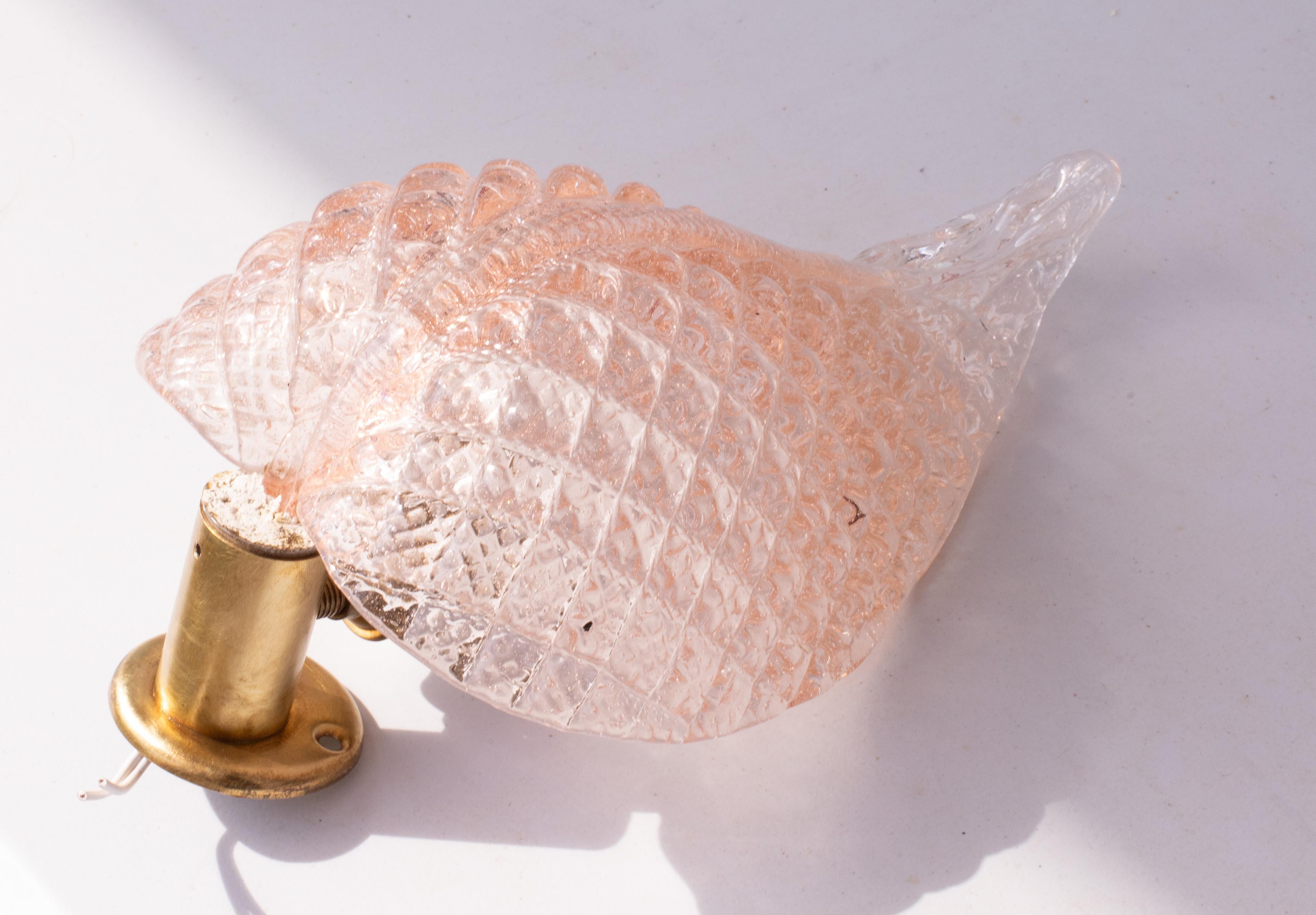 Mid-20th Century Wall light Pink Jewel Murano Glass Leave by Barovier e Toso, 1950s For Sale
