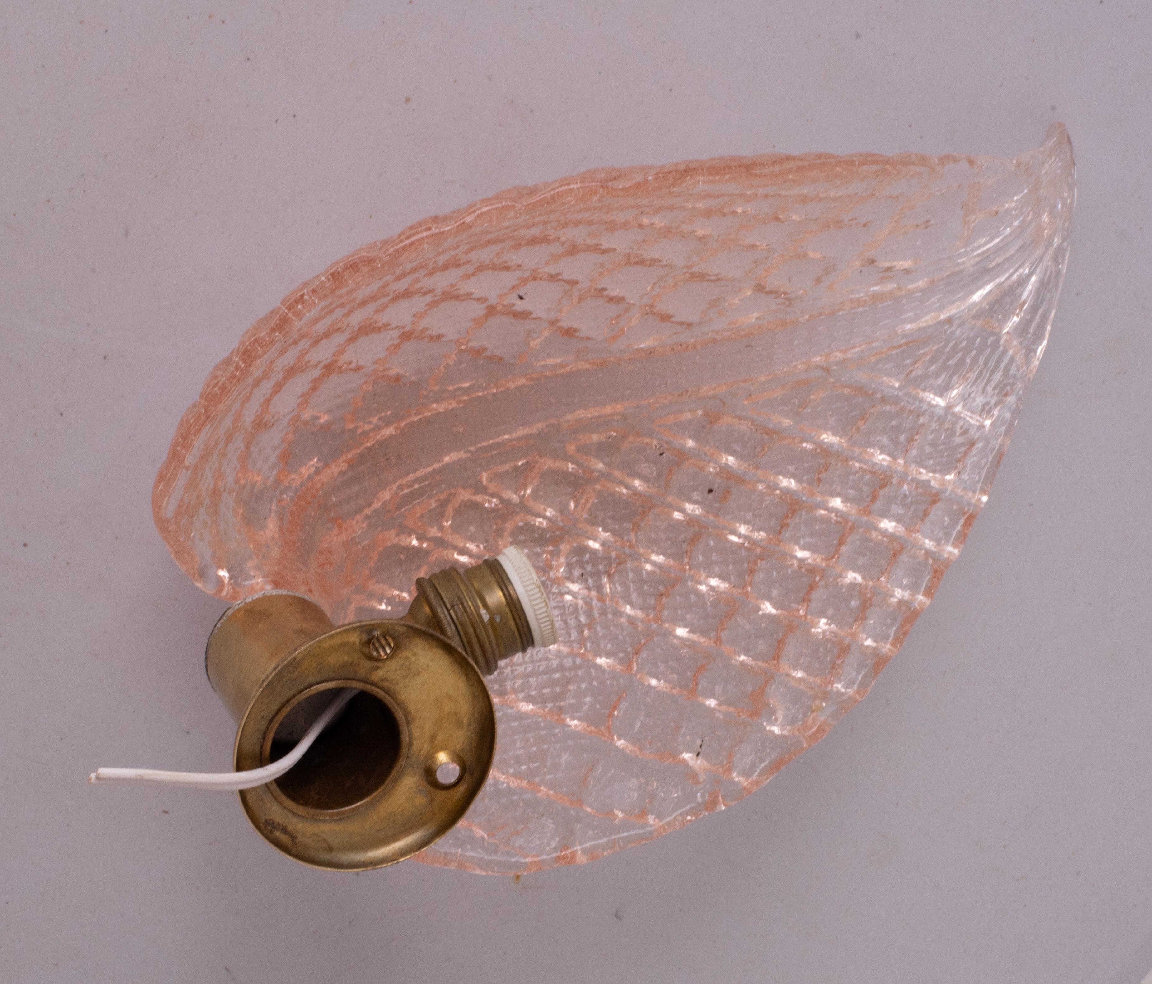 Wall light Pink Jewel Murano Glass Leave by Barovier e Toso, 1950s For Sale 1