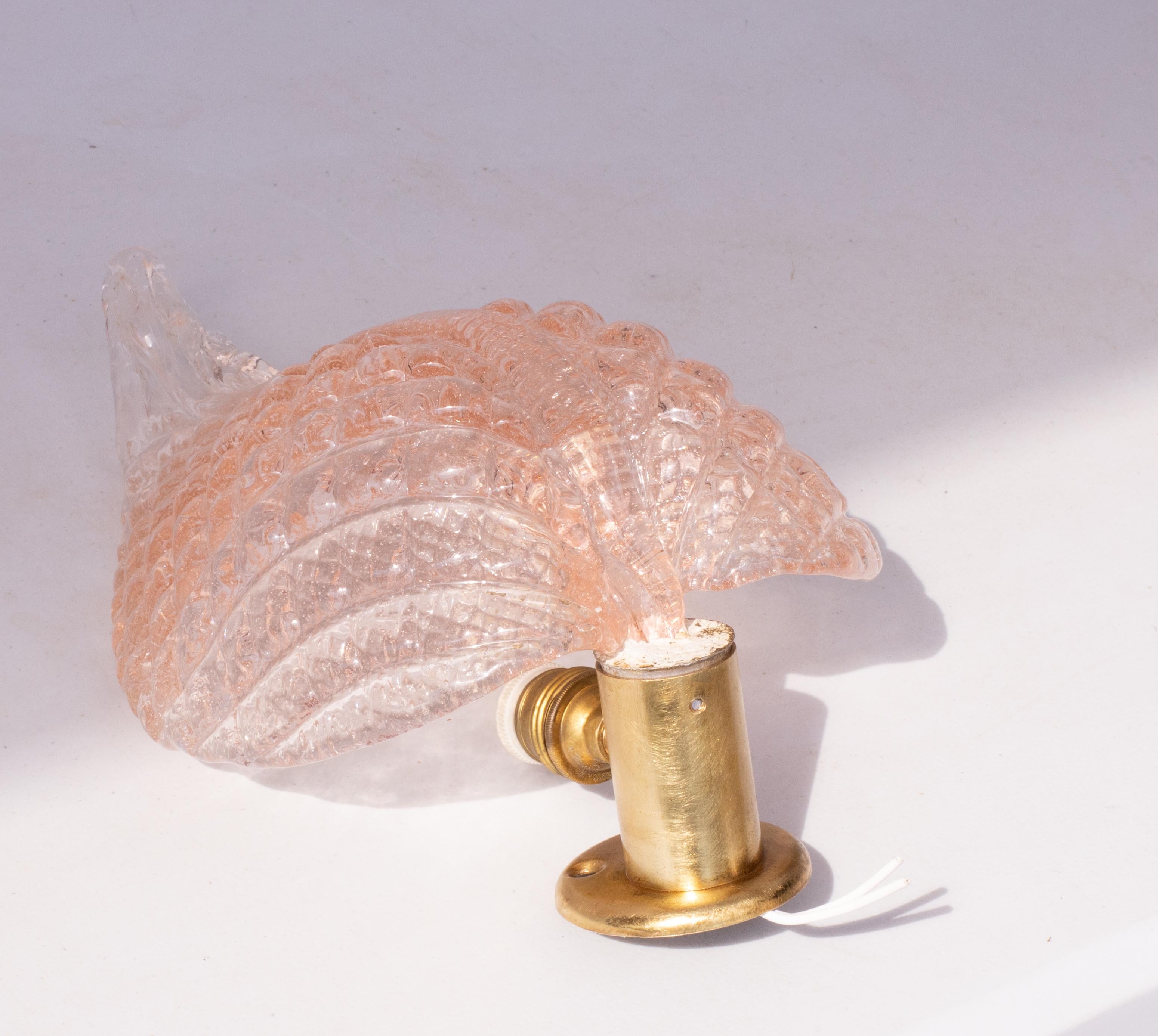 Wall light Pink Jewel Murano Glass Leave by Barovier e Toso, 1950s For Sale 2