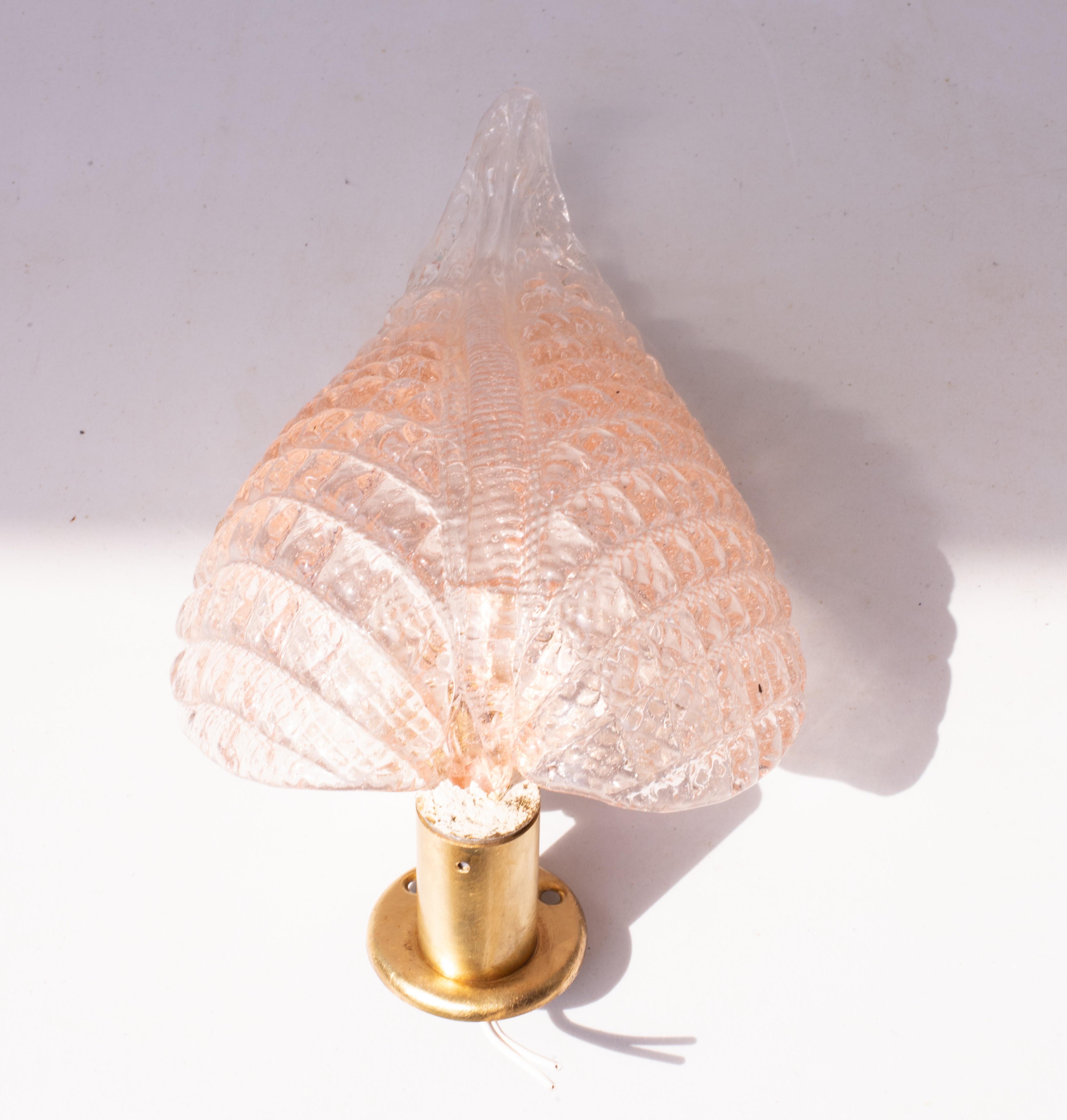 Wall light Pink Jewel Murano Glass Leave by Barovier e Toso, 1950s For Sale 3