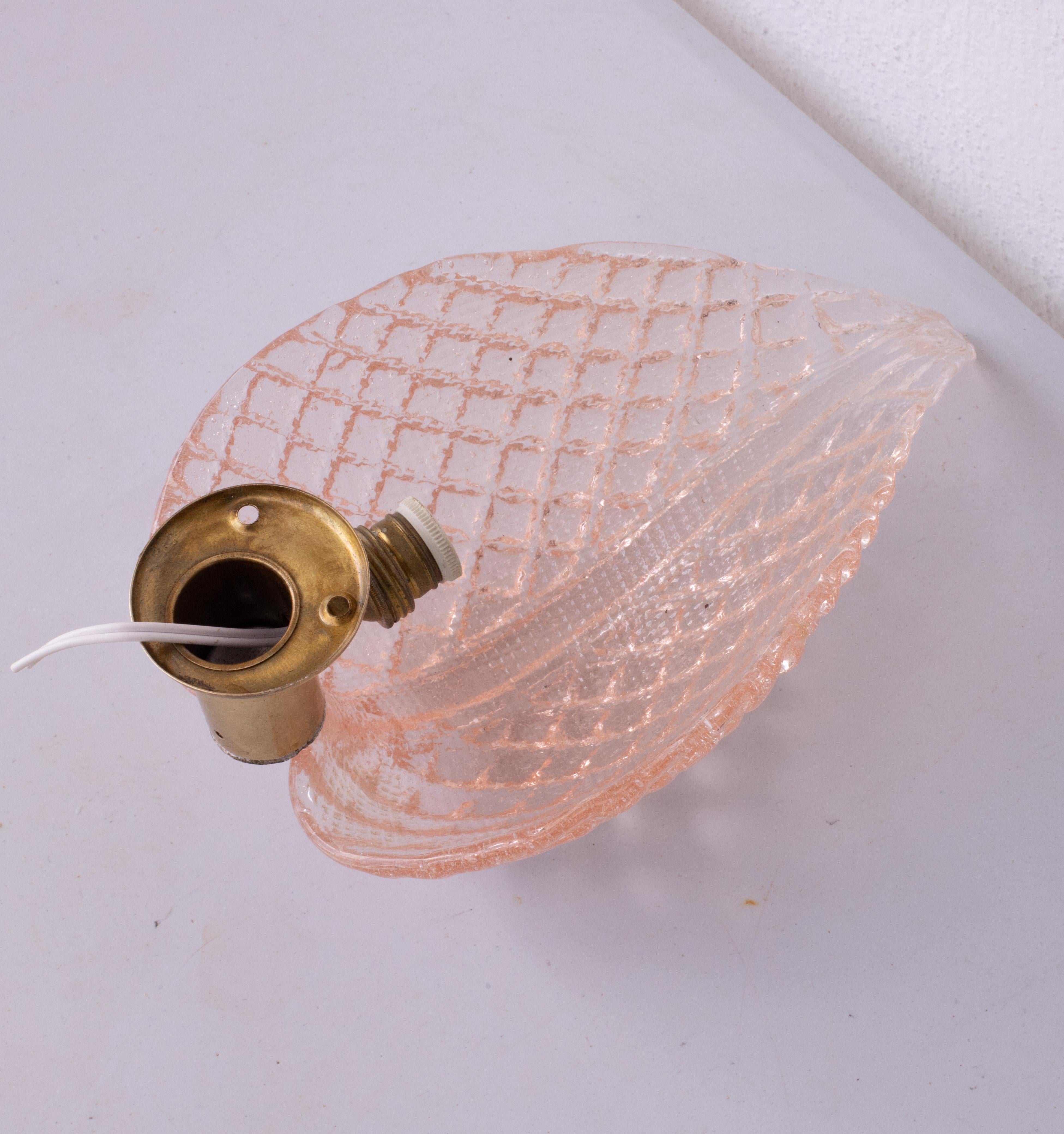 Wall light Pink Jewel Murano Glass Leave by Barovier e Toso, 1950s For Sale 4