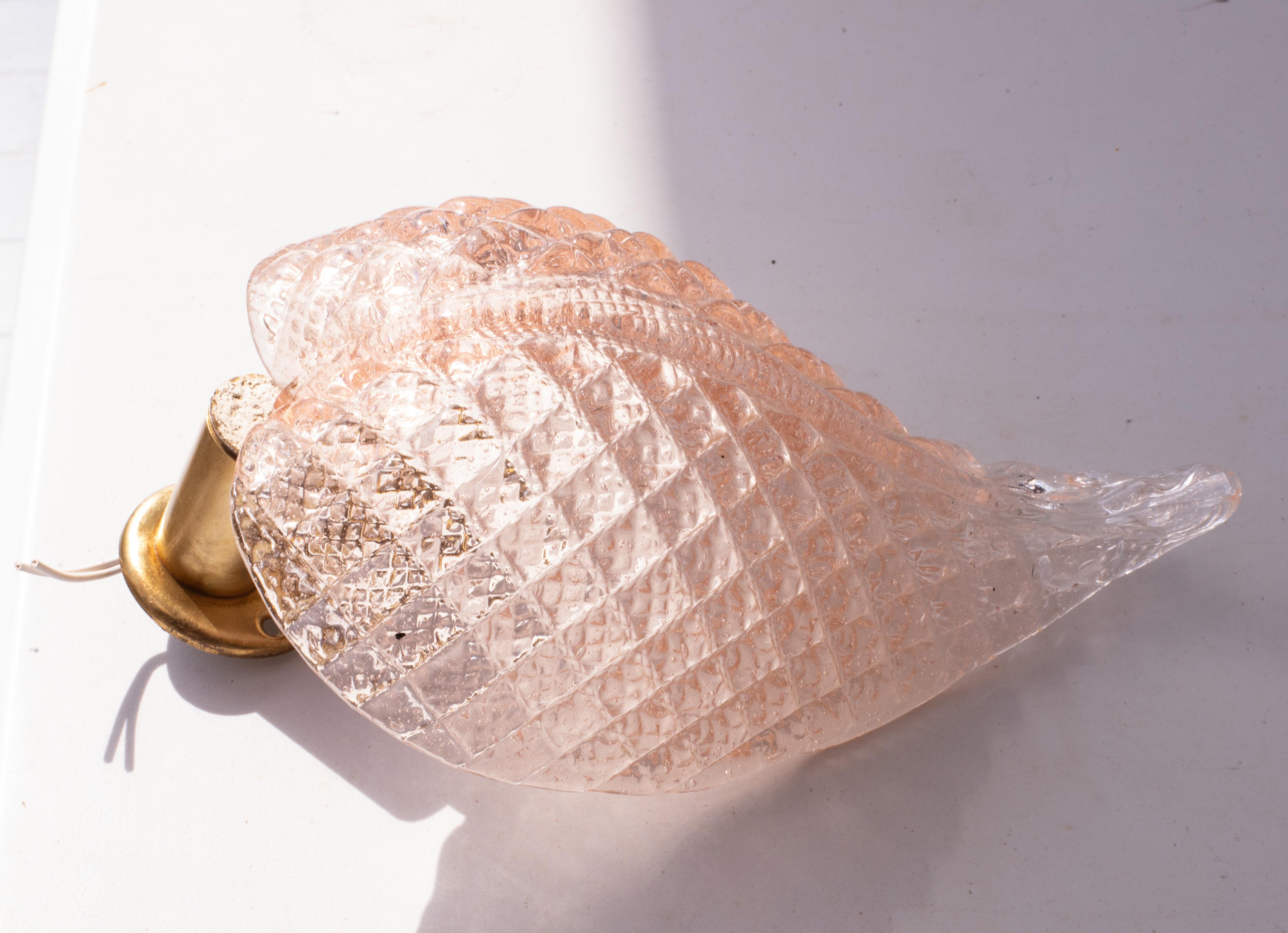 Wall light Pink Jewel Murano Glass Leave by Barovier e Toso, 1950s For Sale 5