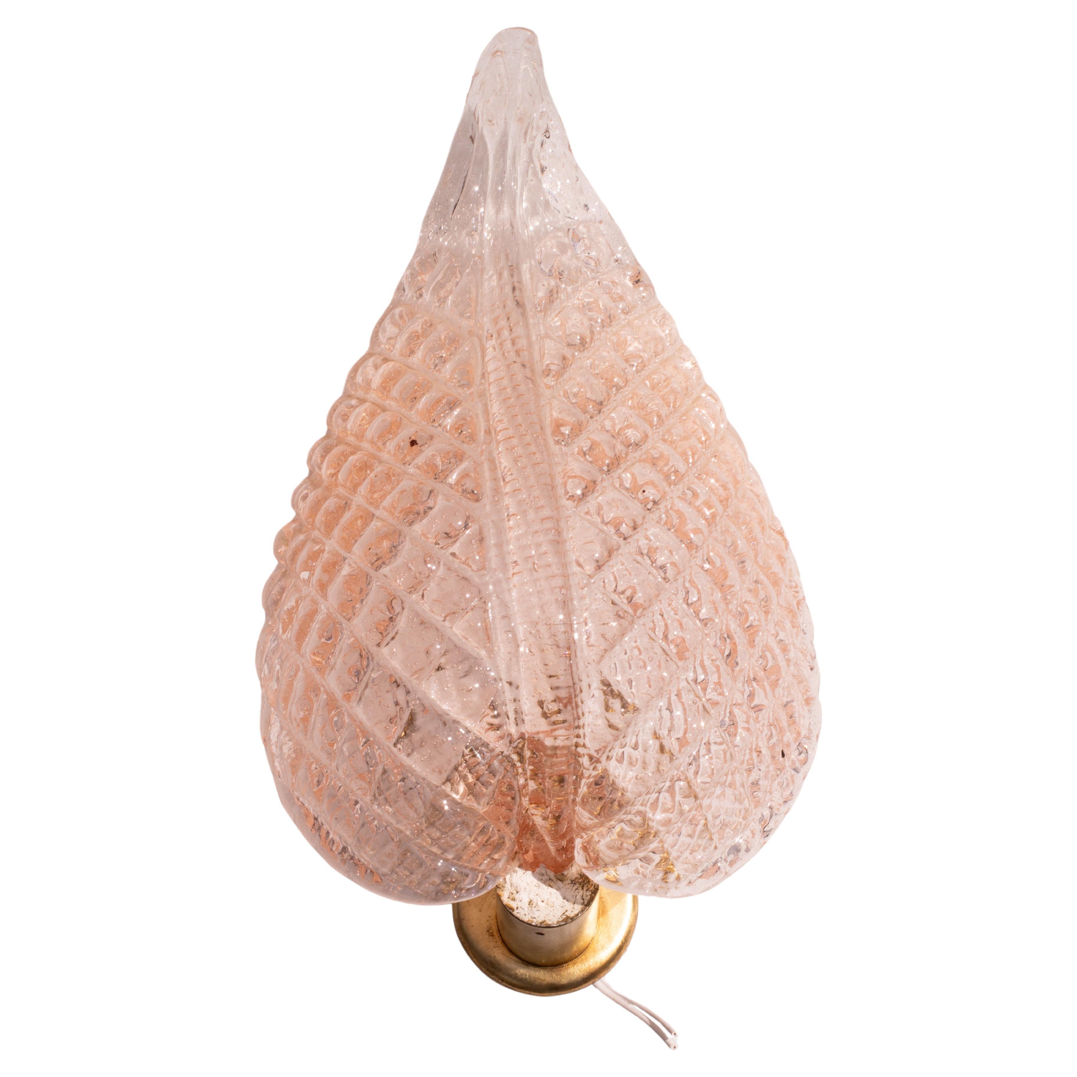 Wall light Pink Jewel Murano Glass Leave by Barovier e Toso, 1950s For Sale