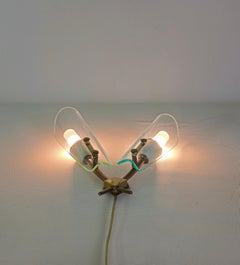 Wall Light Sconce Brass Curved Glass Midcentury Modern Italian Design 1950s