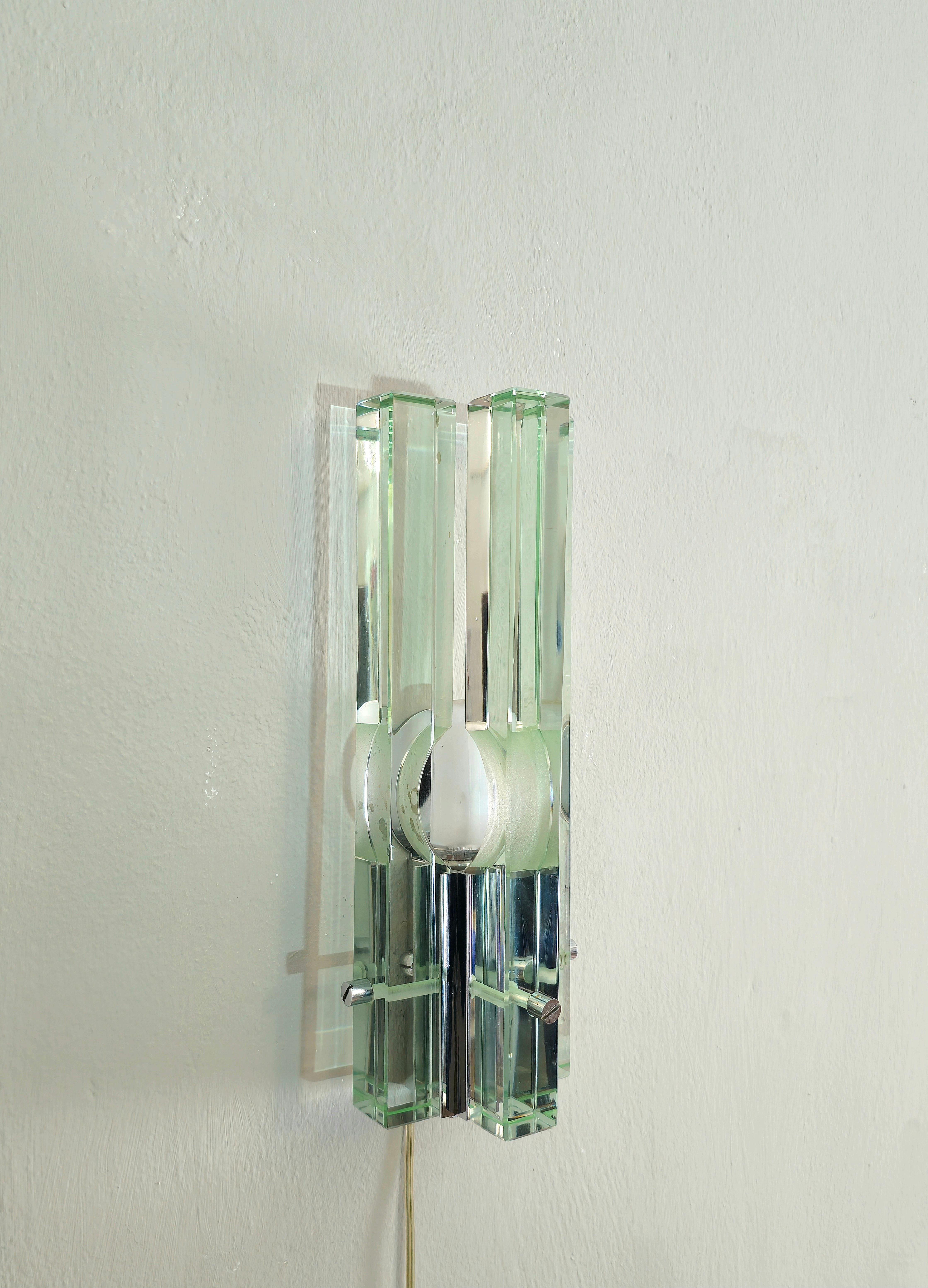 Mid-Century Modern Wall Light Sconce Crystal Glass Brass Gallotti e Radice Midcentury 1970s