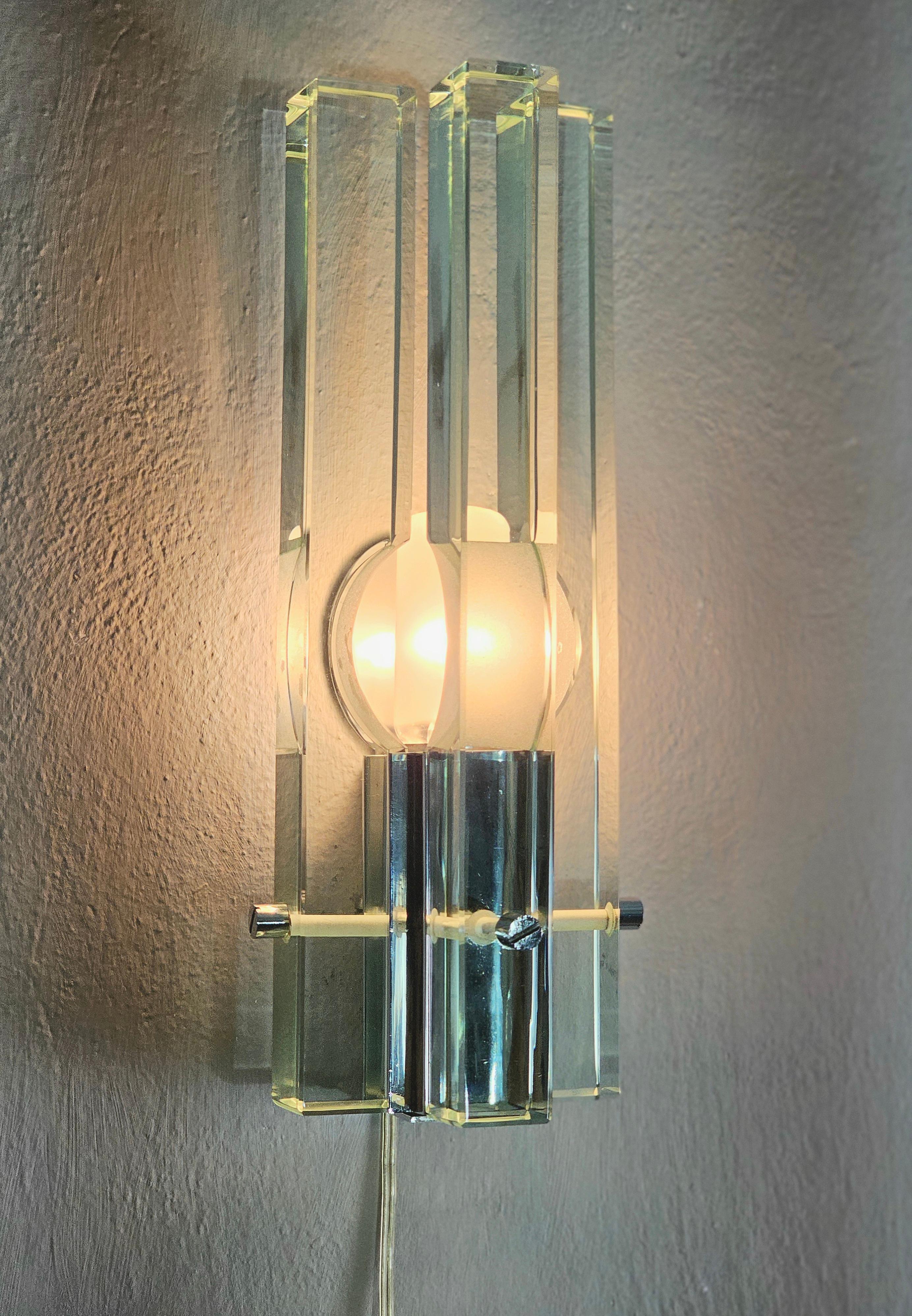 Italian Wall Light Sconce Crystal Glass Brass Gallotti e Radice Midcentury 1970s