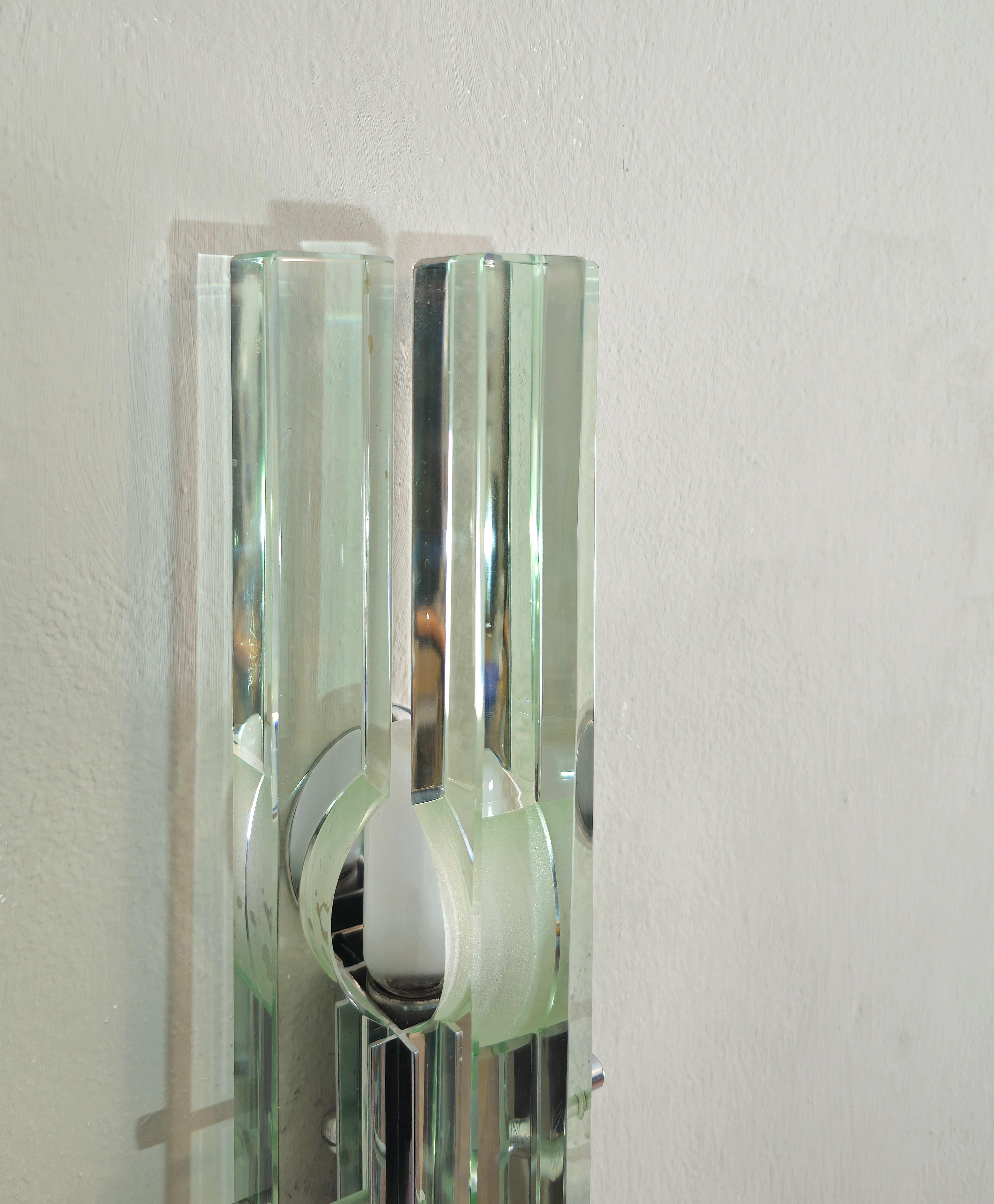 Wall Light Sconce Crystal Glass Brass Gallotti e Radice Midcentury 1970s In Good Condition In Palermo, IT