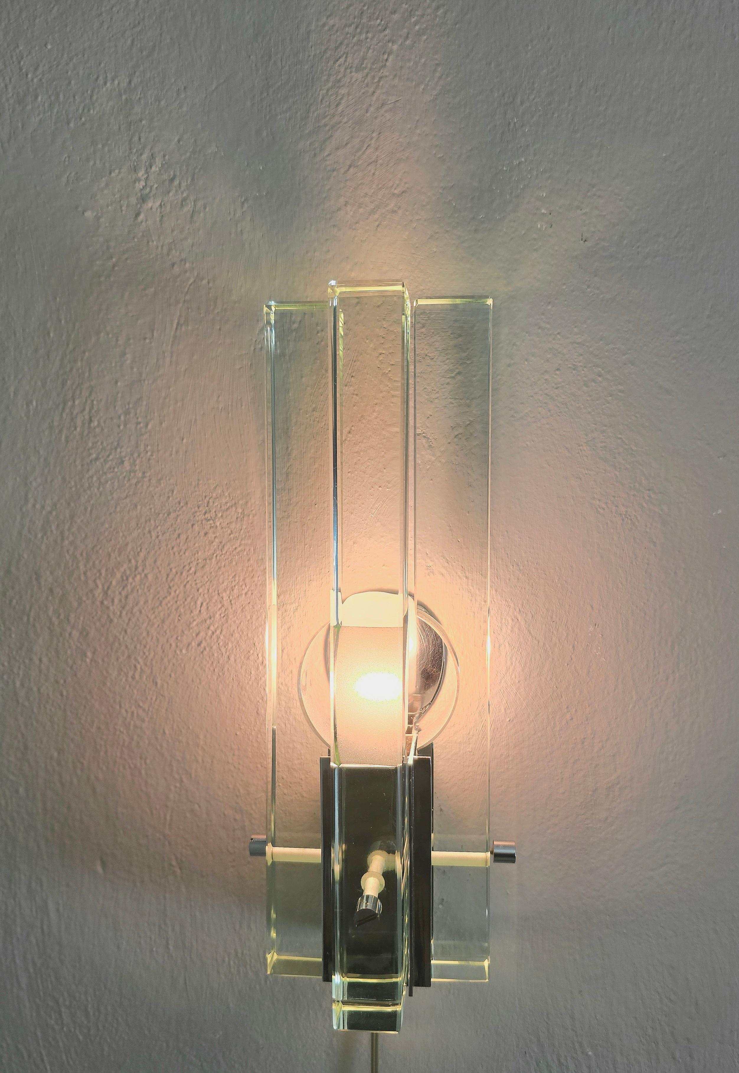 Wall Light Sconce Crystal Glass Brass Gallotti e Radice Midcentury 1970s 2