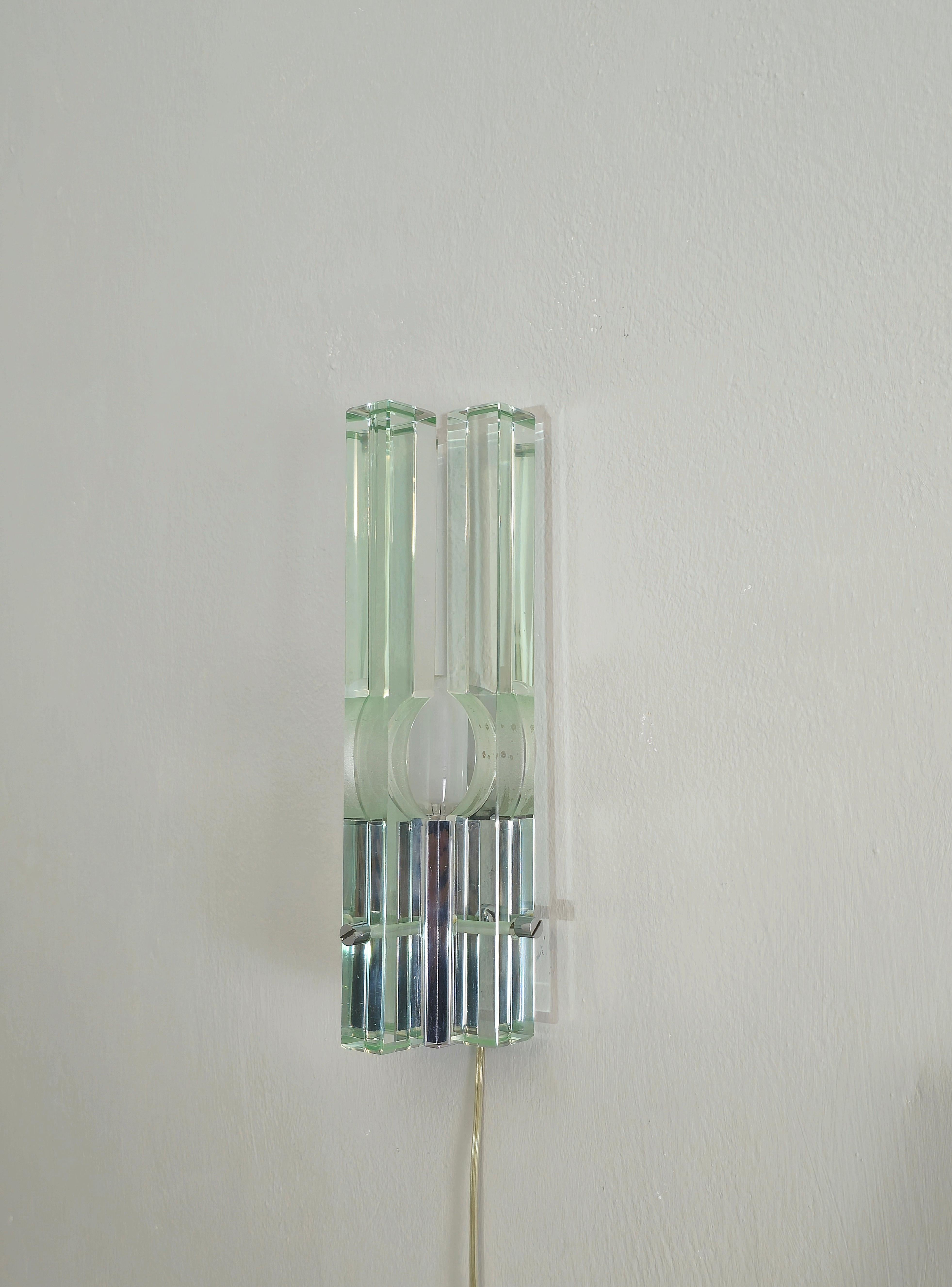 Wall Light Sconce Crystal Glass Brass Gallotti e Radice Midcentury 1970s 3