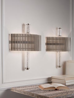 Wall Light Sconce Brass Crystal Glass Hand Engraved Silver Nickel Italy