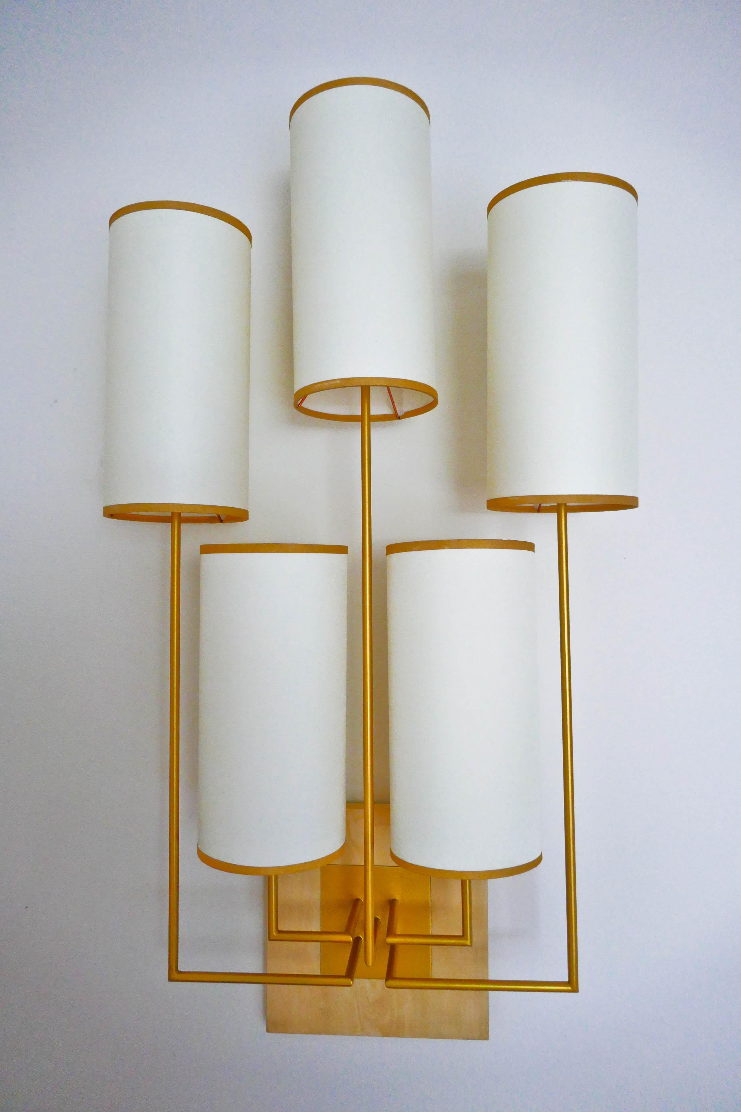 Modern Wall Light, Sconce in Gold Patina and Chestnut Wood