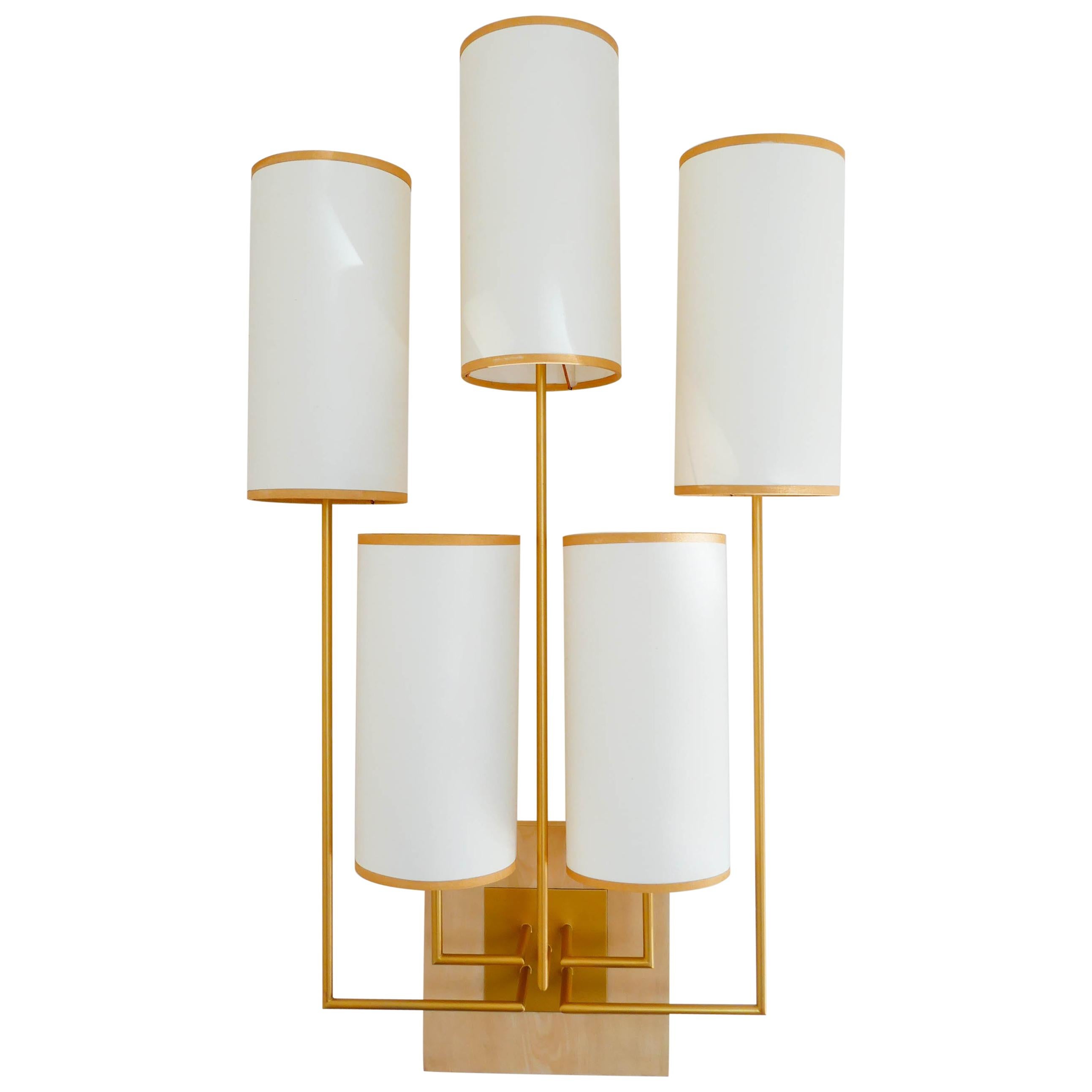Wall Light, Sconce in Gold Patina And Chestnut Wood For Sale