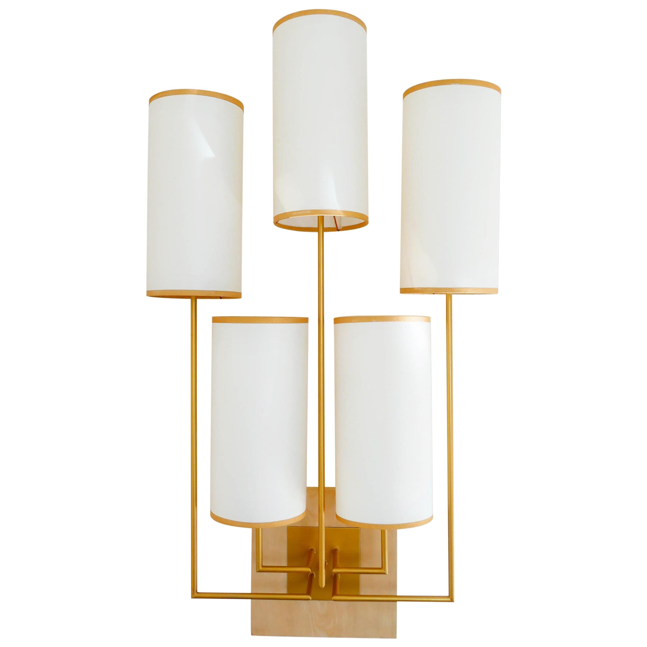 Wall Light, Sconce in Gold Patina and Chestnut Wood For Sale