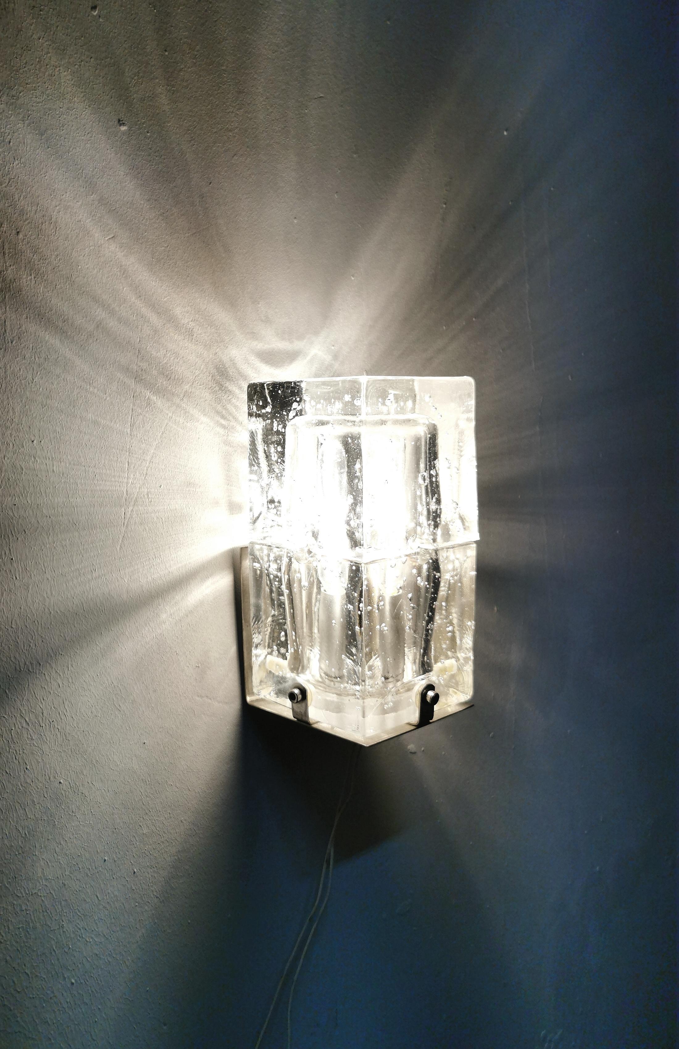 Wall Light Sconce Murano Bubble Glass Aluminum Midcentury Italian Design 1970s 4