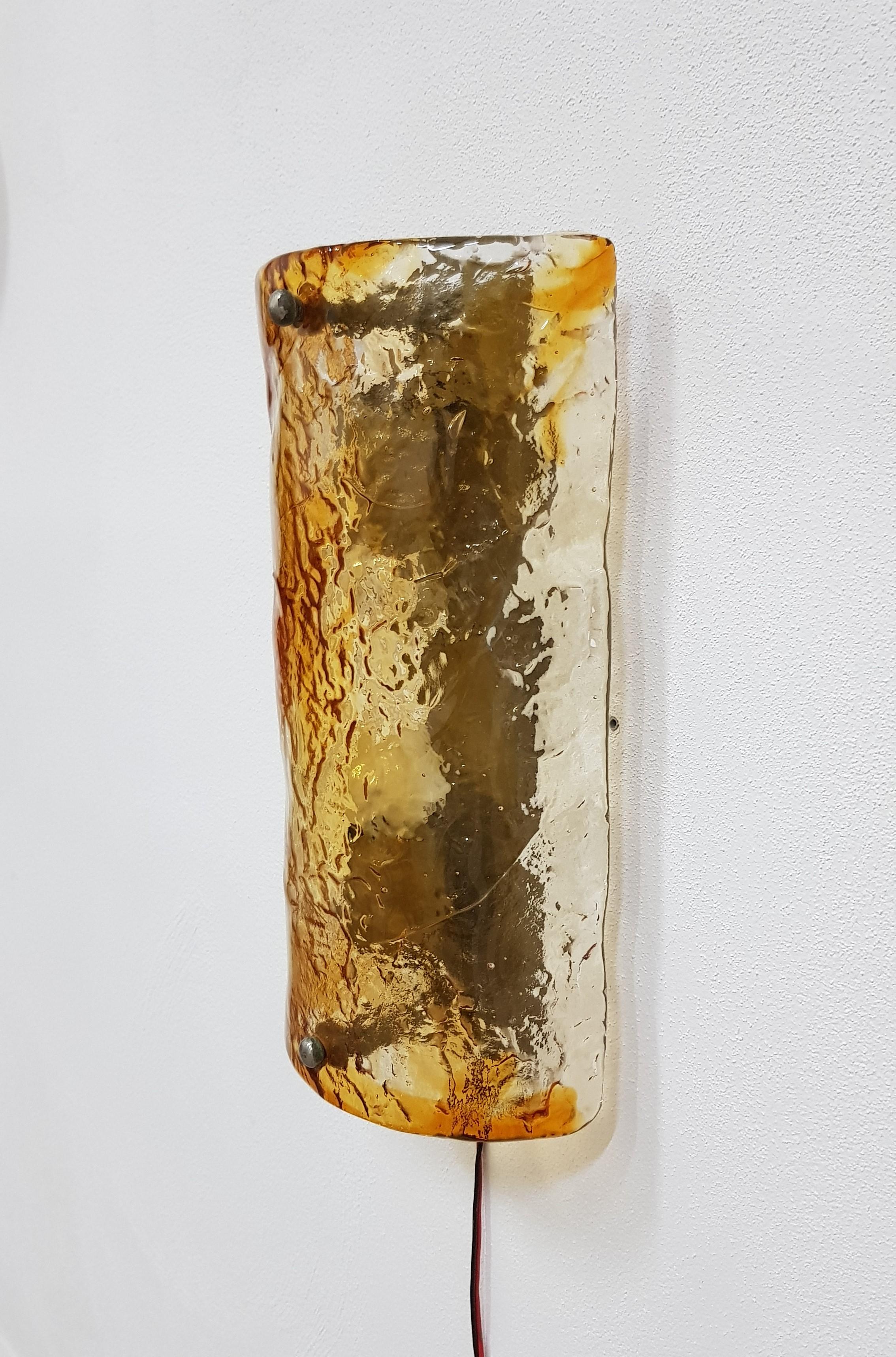 Mid-Century Modern Wall Light Sconce Murano Glass Metal Style of Toni Zuccheri for Mazzega 1960s