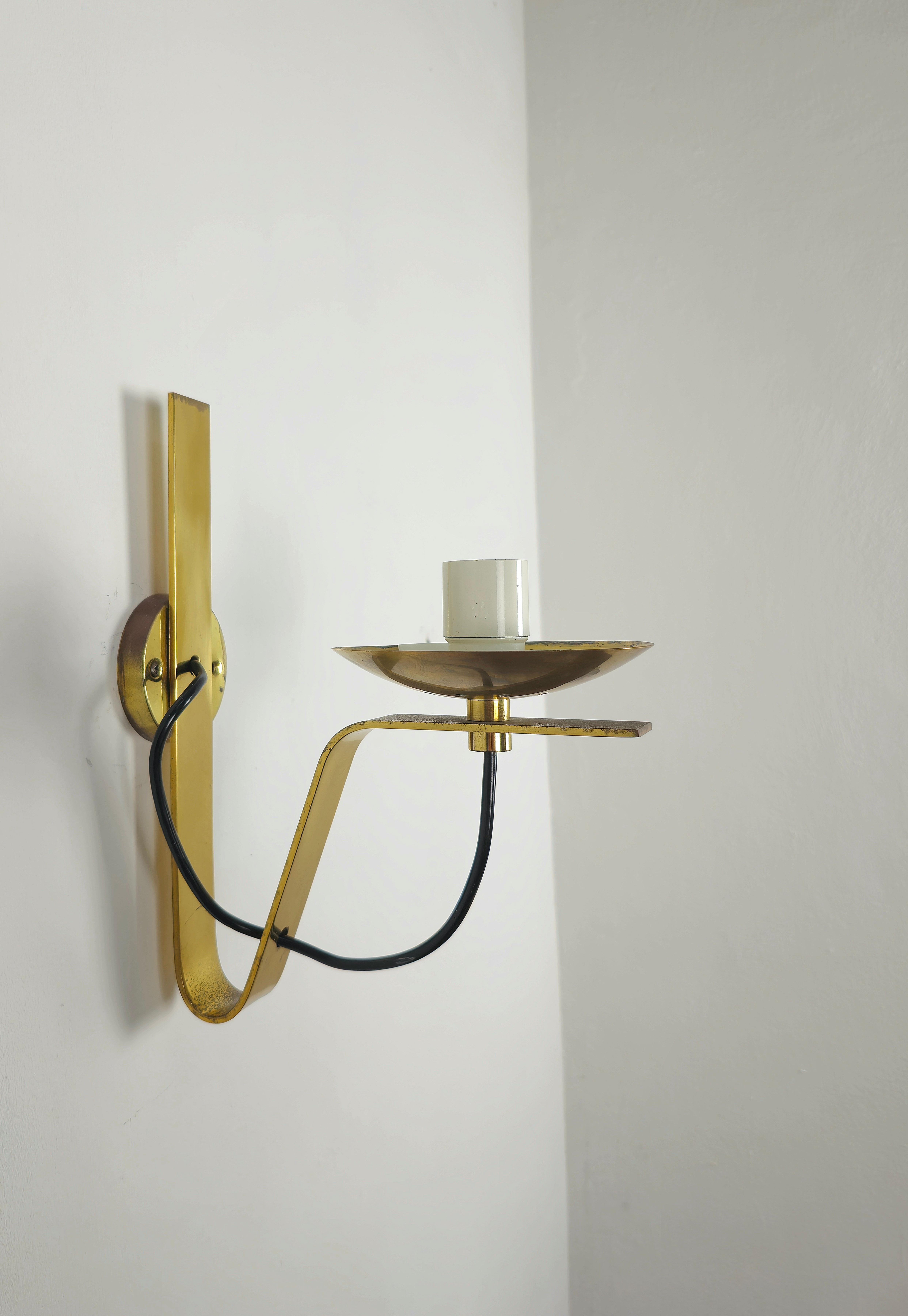 Wall Light Sconce Sergio Asti for Artemide Brass Glass Midcentury Italy 1960s For Sale 3