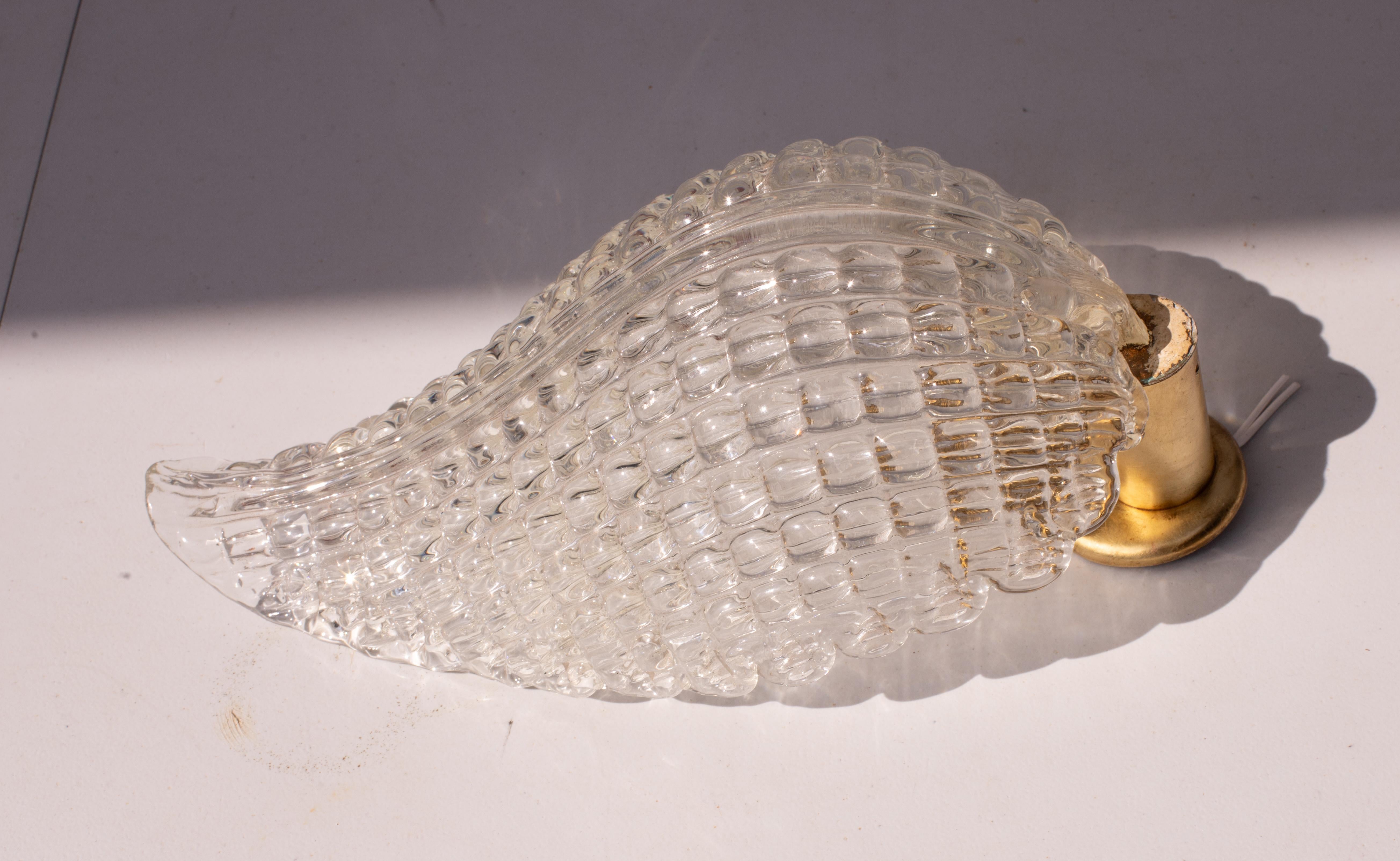 Wall light Trasparent Jewel Murano Glass Leave by Barovier e Toso, 1950s For Sale 1