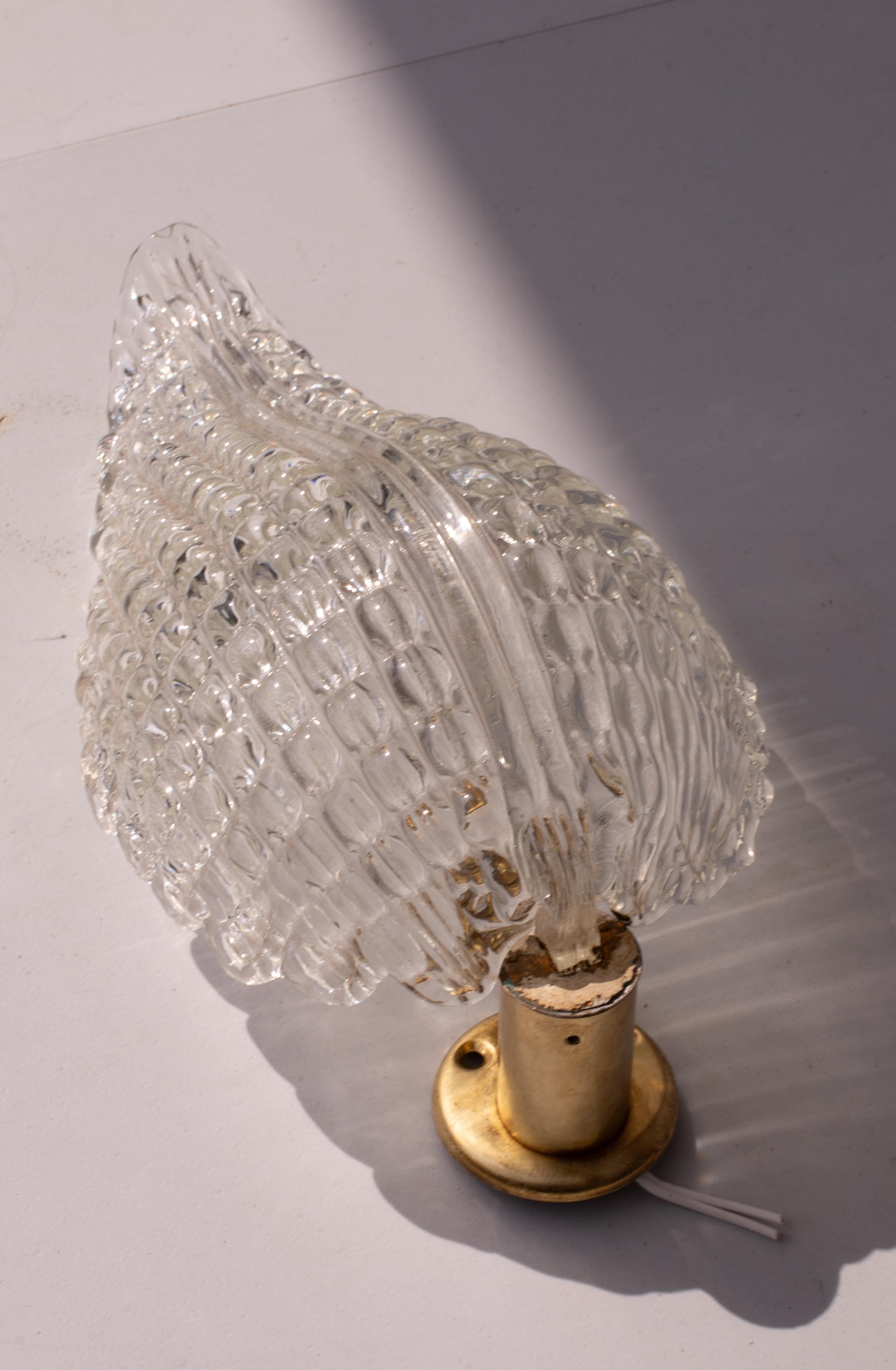Wall light Trasparent Jewel Murano Glass Leave by Barovier e Toso, 1950s For Sale 2