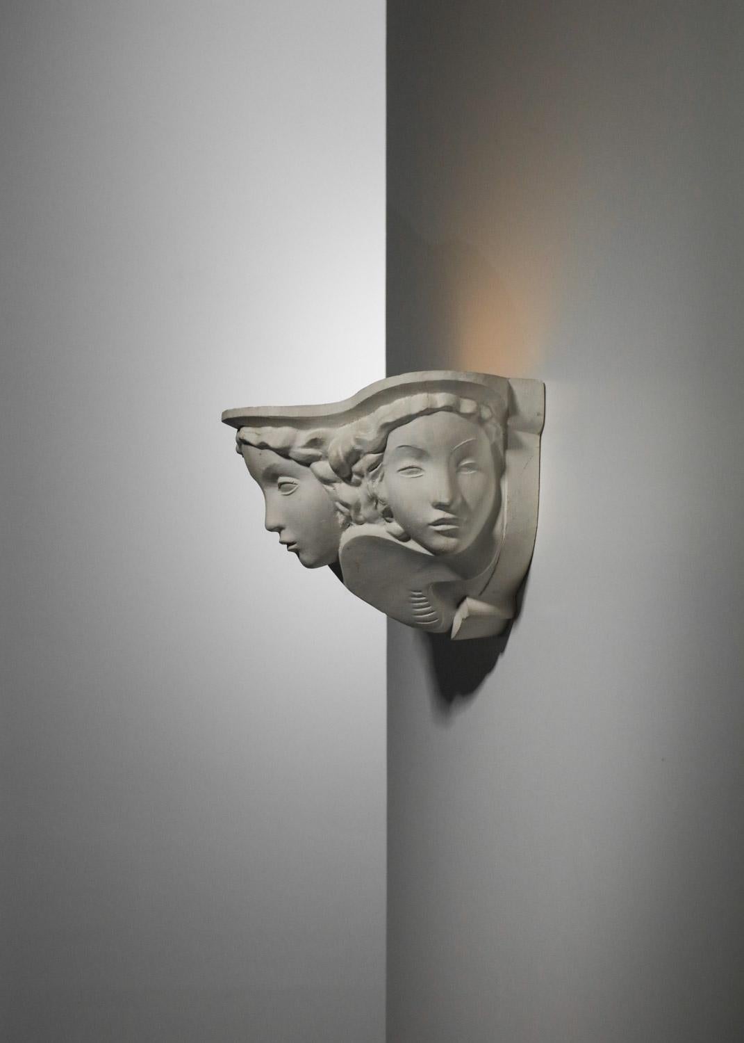 Wall Light Vadim Androusov André Arbus in Plaster 1940s Sconces Art Deco, G895 6