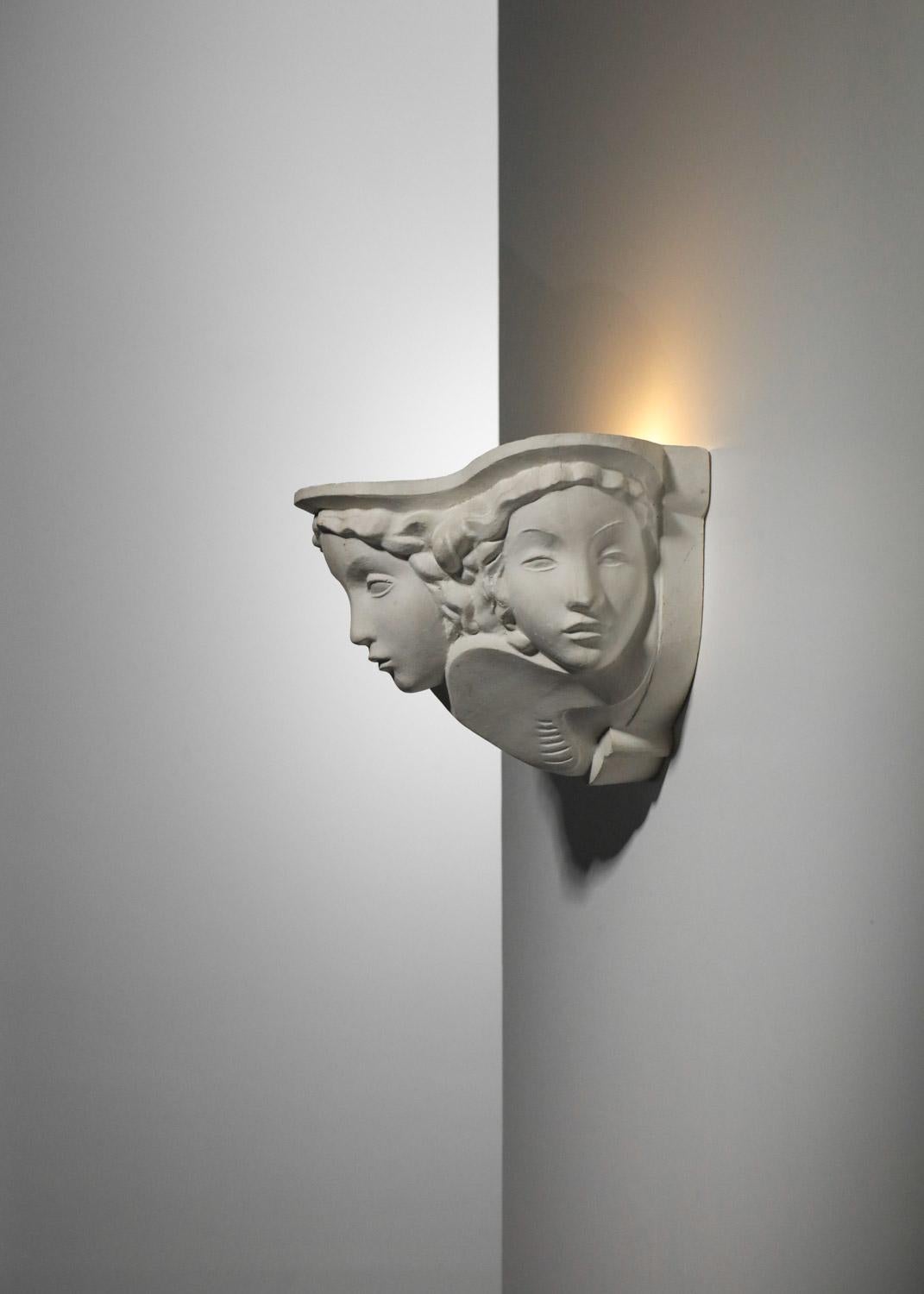 Wall Light Vadim Androusov André Arbus in Plaster 1940s Sconces Art Deco, G895 7