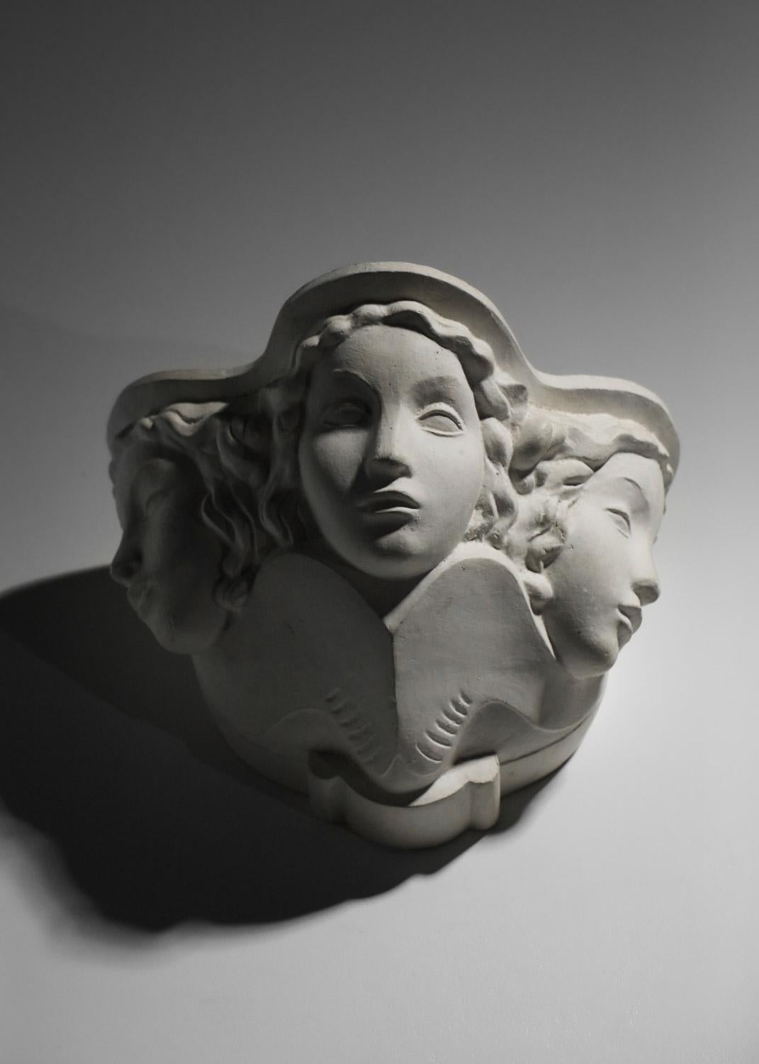 Wall Light Vadim Androusov André Arbus in Plaster 1940s Sconces Art Deco, G895 8