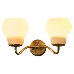 Wall Light with Brass Fixture and Opaline Shades 