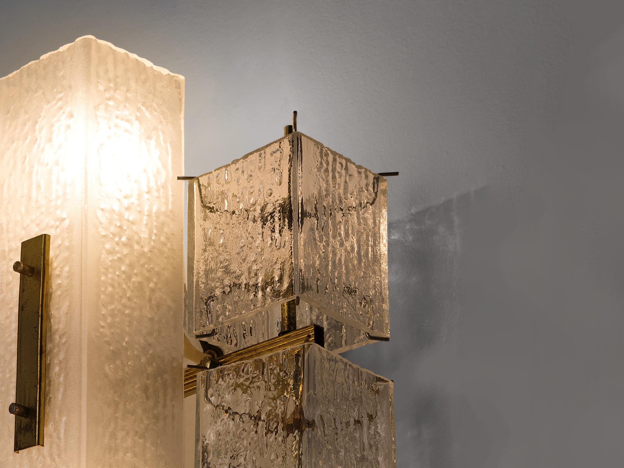 Mid-Century Modern Wall Light with Structured Glass and Brass 