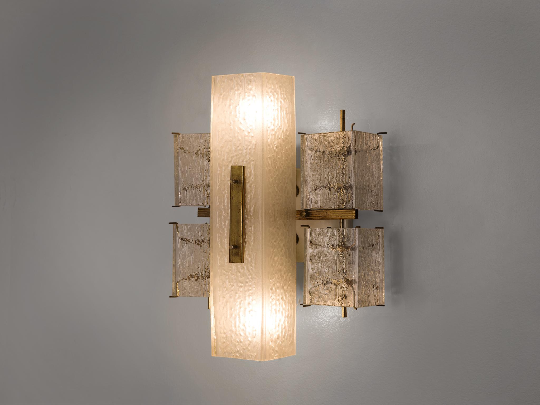 European Wall Light with Structured Glass and Brass