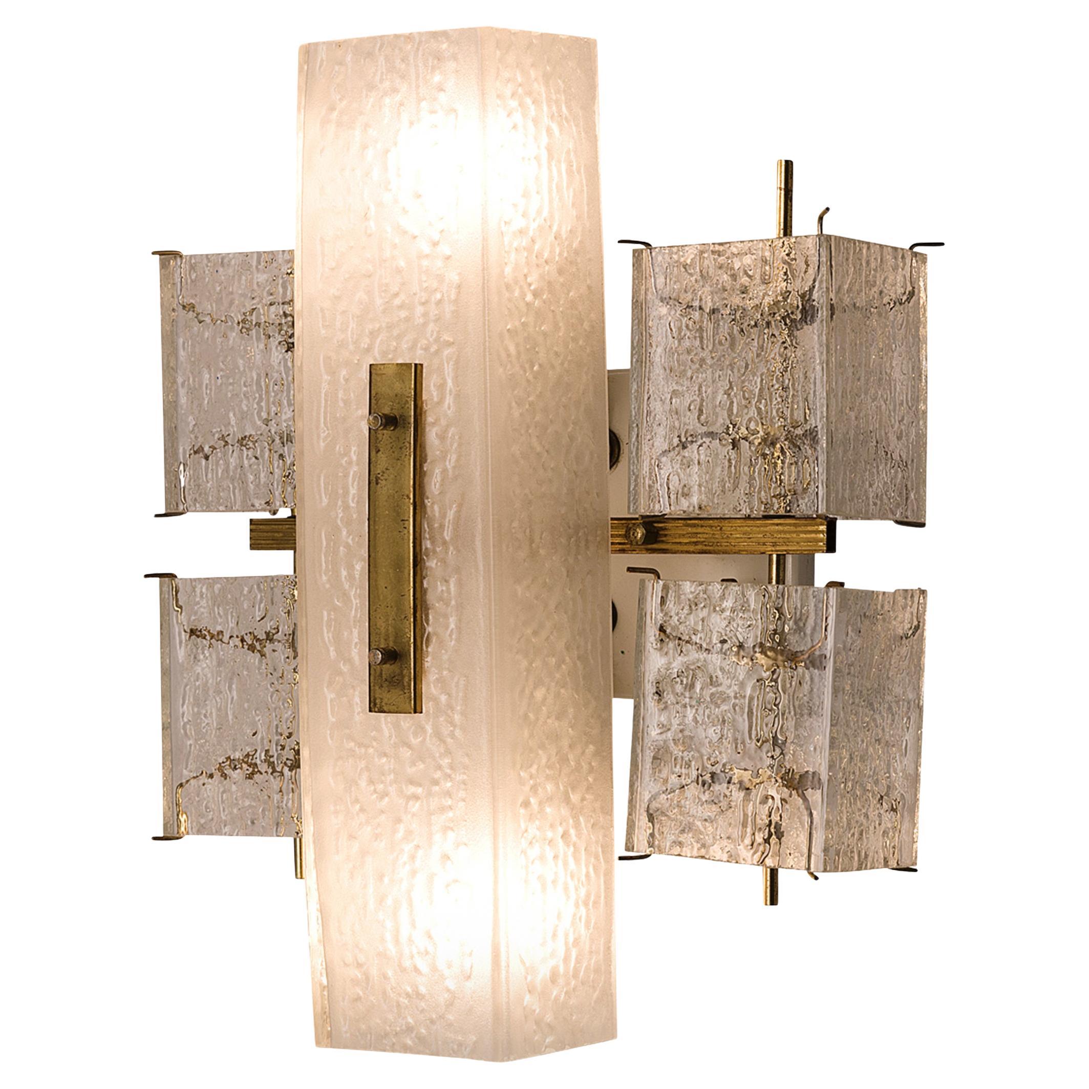 Wall Light with Structured Glass and Brass 