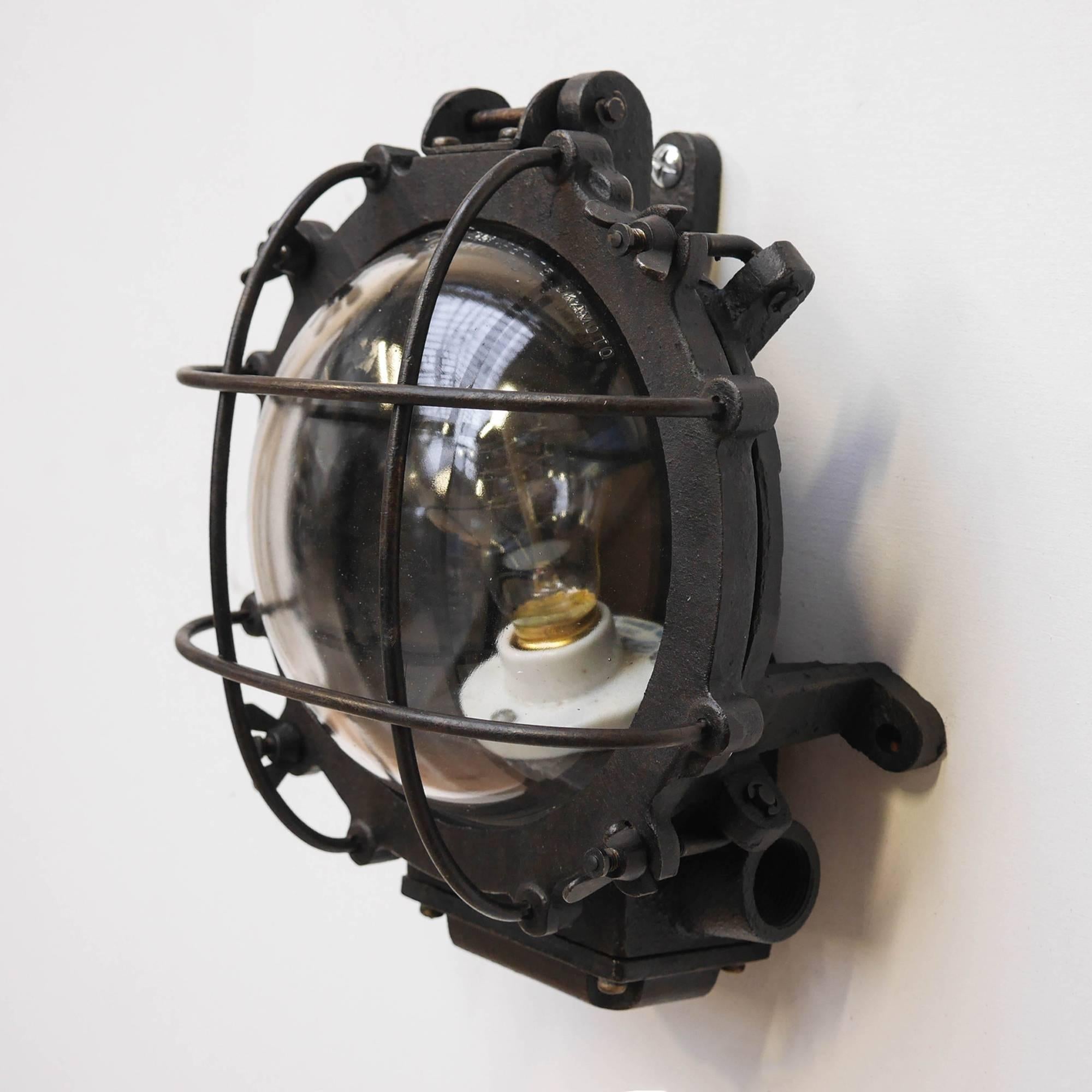 Industrial Wall Light, Patinated Cast Iron, circa 1950 For Sale