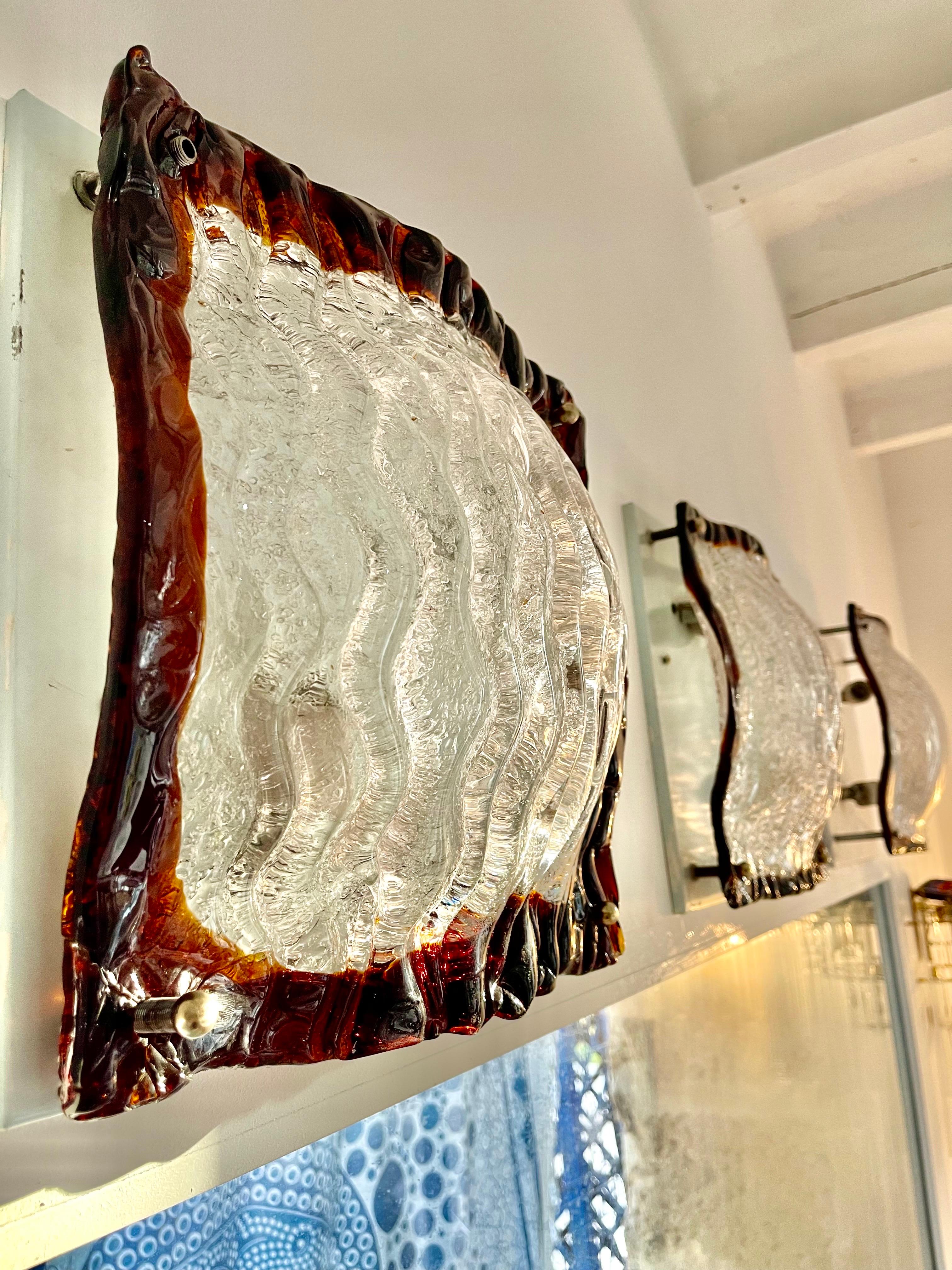 Late 20th Century Wall Lighting by Mazzega Bicolore Glass Murano 3 units, Italy, 1970 For Sale