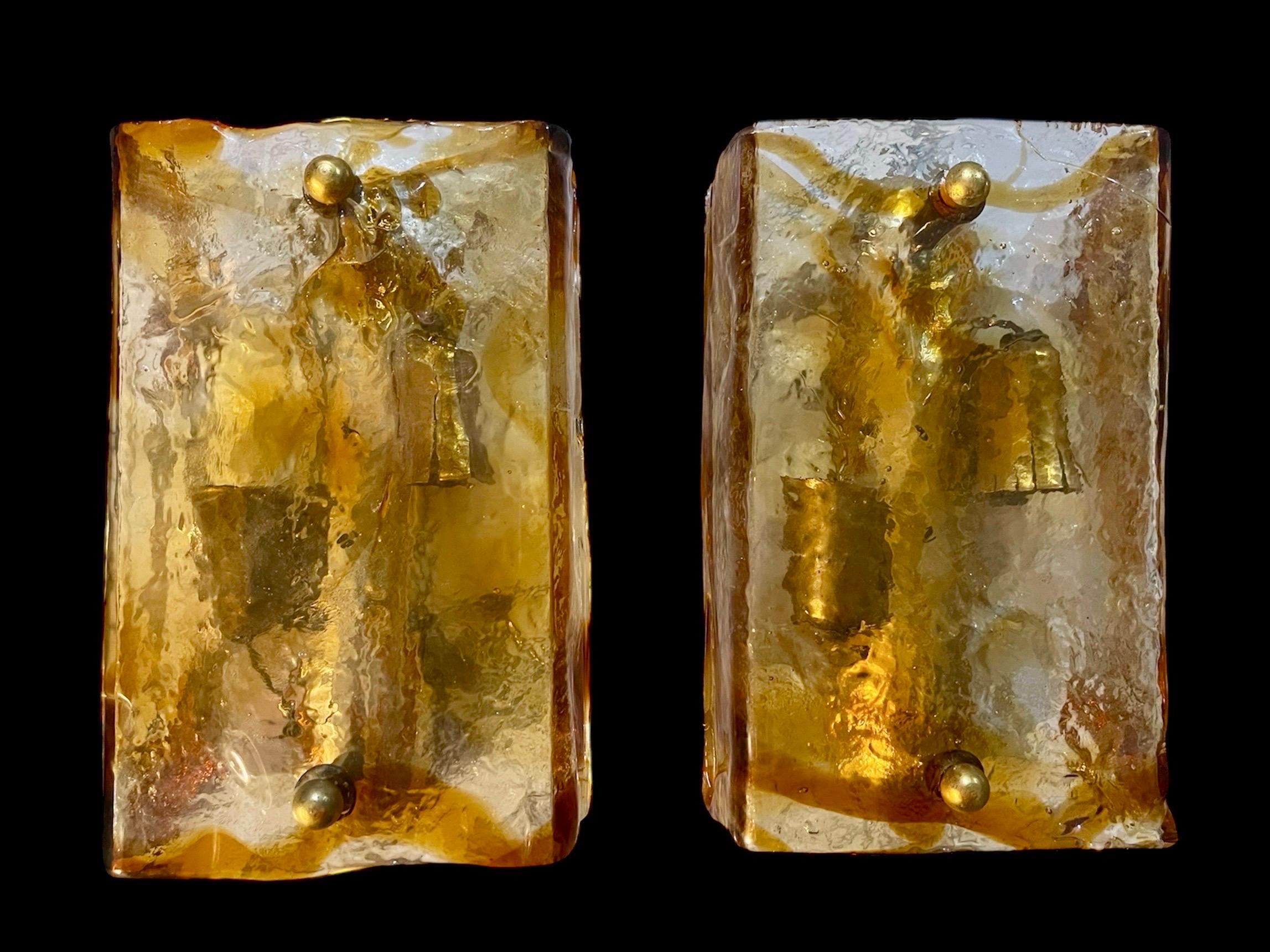 Exceptional mazzega wall lighting set of 3 large bicolore glass Murano with structure. The Design and the quality of the glass make this piece the best of the italian Design.
This unique set by mazzega wall lighting in bicolore glass murano are