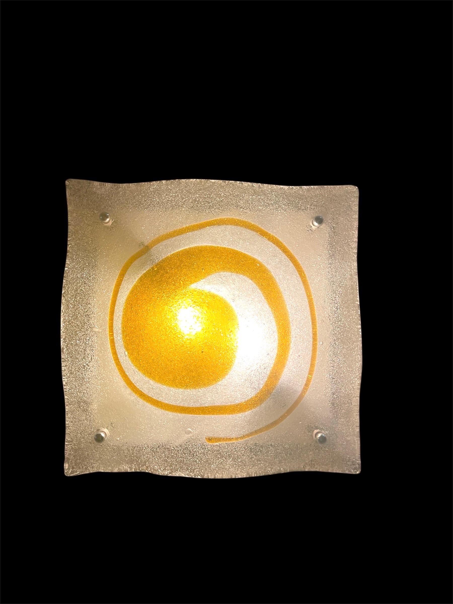 Exceptional Albano poli BY  mazzega wall lighting  ice frost glass Murano with structure. The Design and the quality of the glass make this piece the best of the italian Design.
This unique set by mazzega wall lighting in ice frost glass murano are