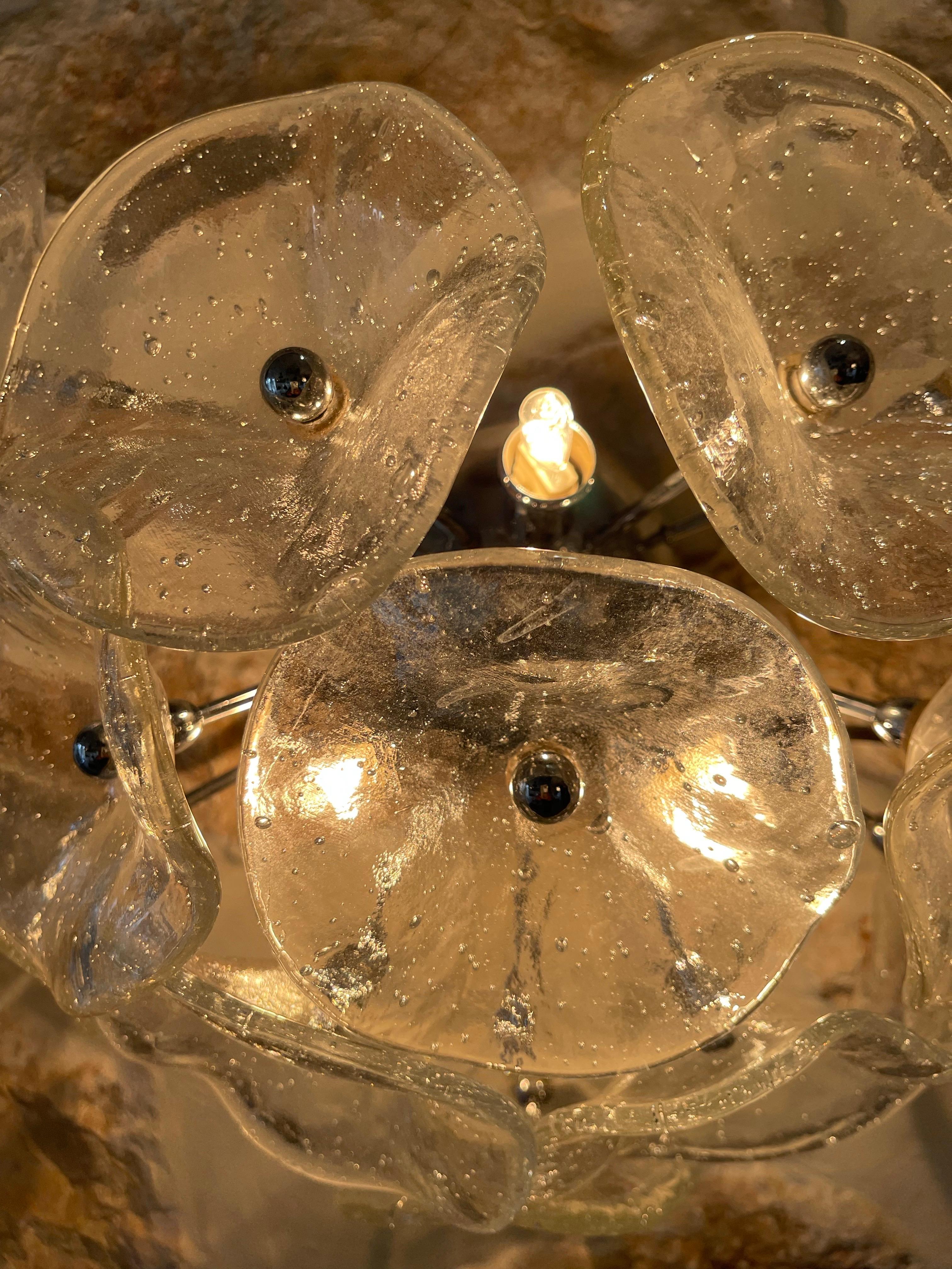 Late 20th Century Wall lighting Flower Glass Murano with chrome Structure , Italy 1980s For Sale
