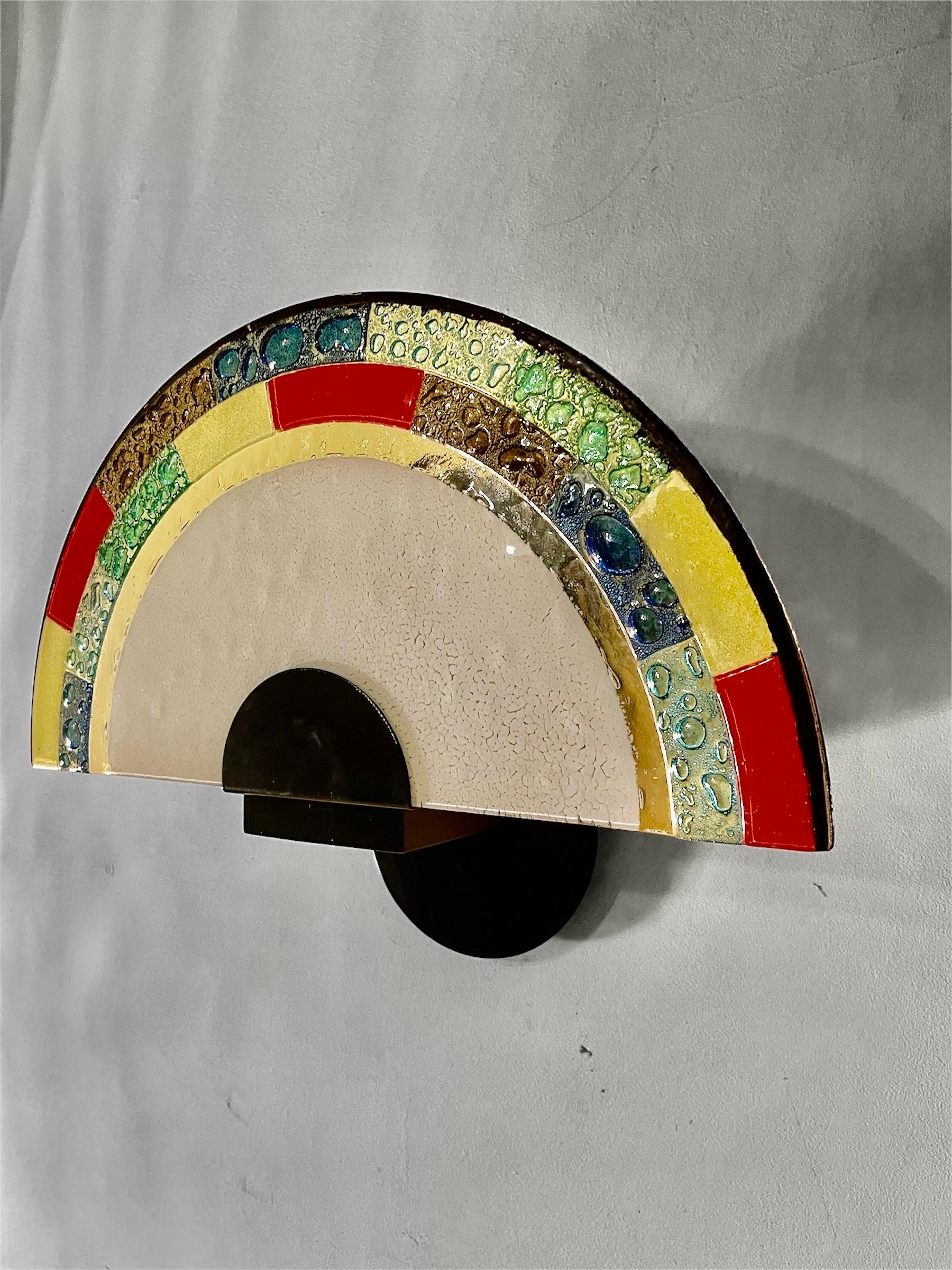 Postmoderno Wall lighting Glass murano multicolor pair by Zonca , Italie 1980s in vendita