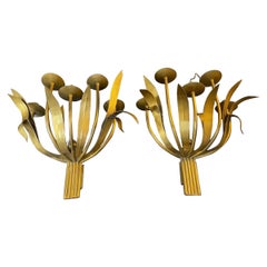 Iluminación de pared italiana Florentina de metal dorado modelo grande , Italie 1950