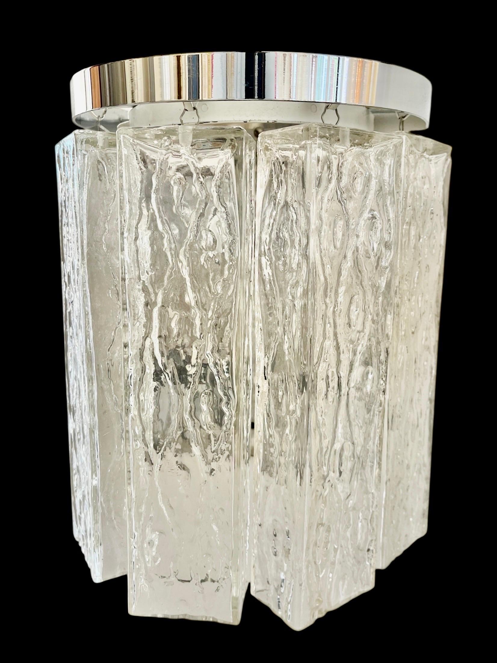 Allemand Appliques Murales Kaiser Leuchten murano grand verre givré de glace , 1970 en vente