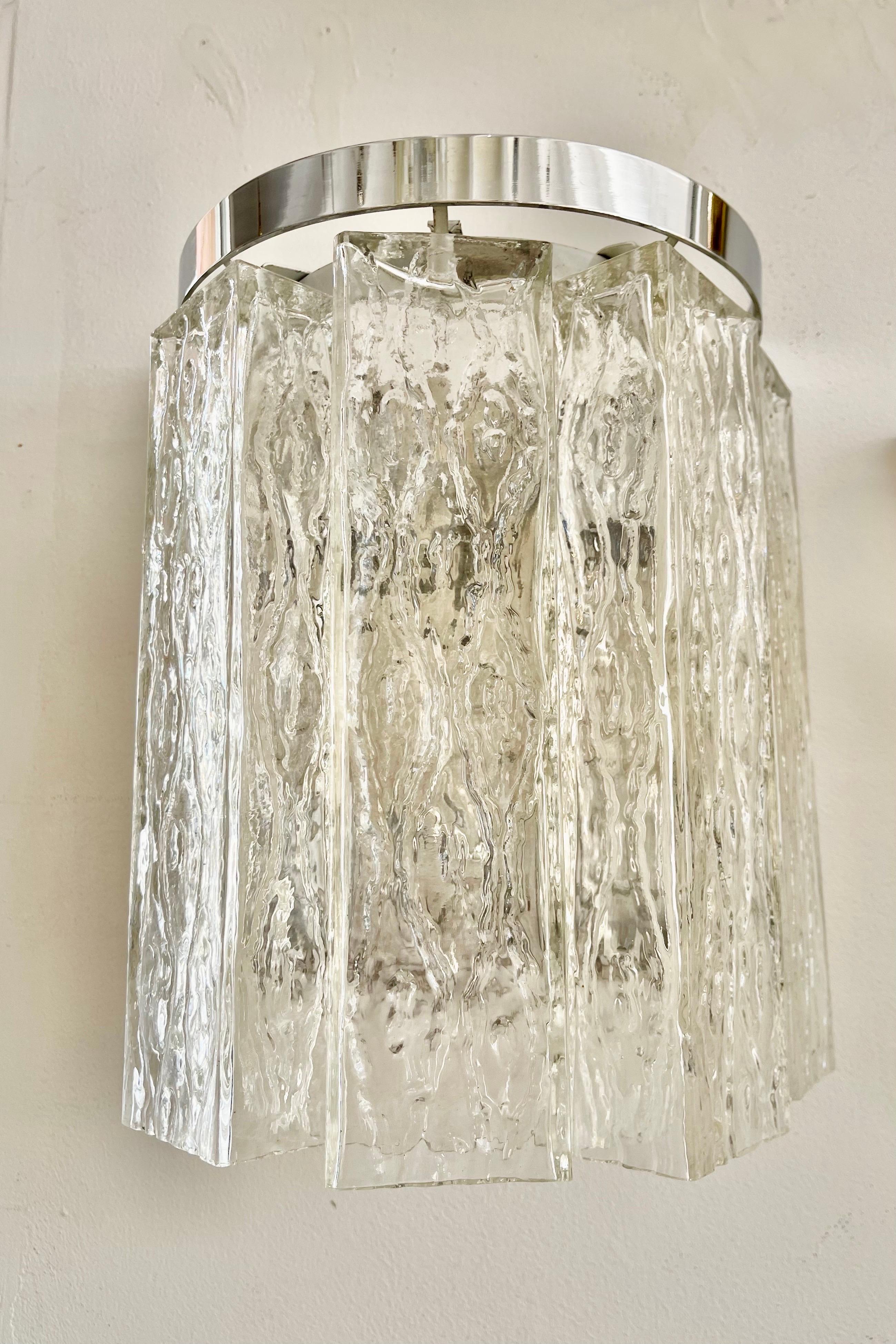 Verre de Murano Appliques Murales Kaiser Leuchten murano grand verre givré de glace , 1970 en vente