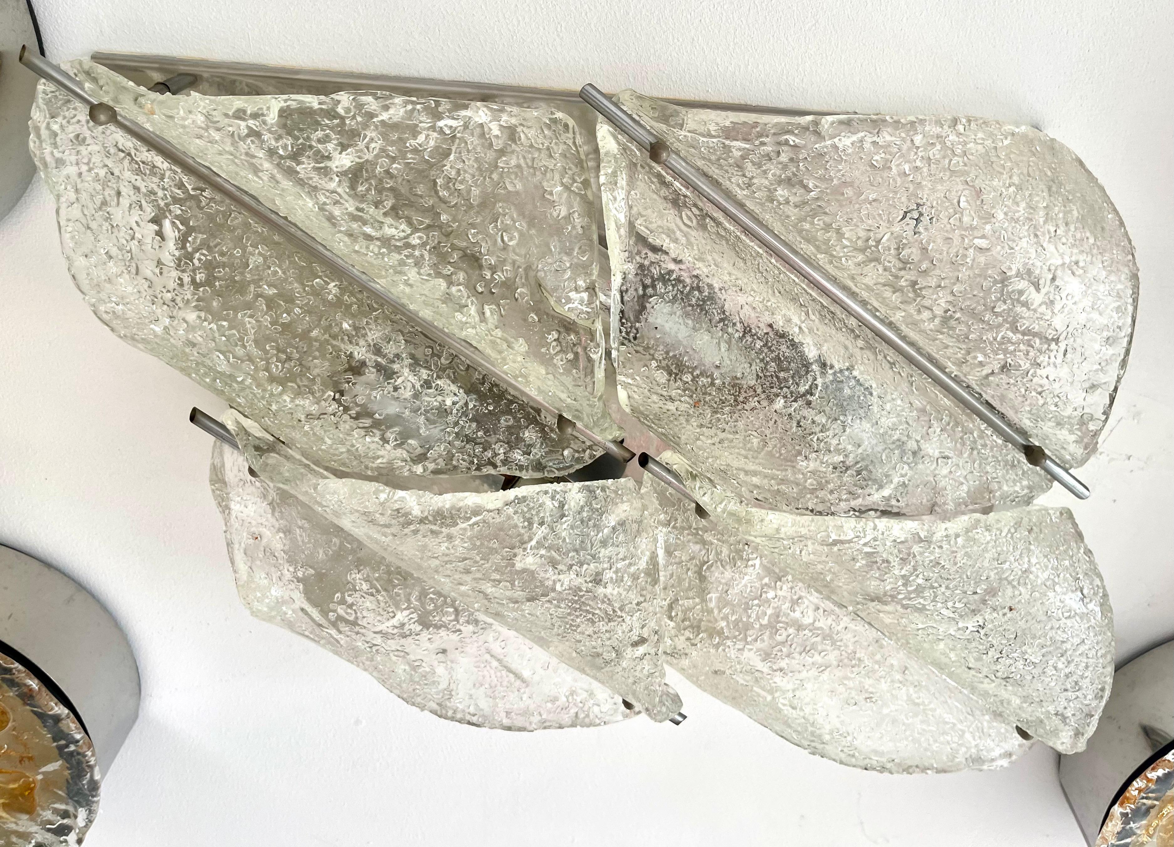 Mid-Century Modern Wall Lighting Toni Zucherri by Mazzega ice frost Glass Murano , Italy, 1970 For Sale