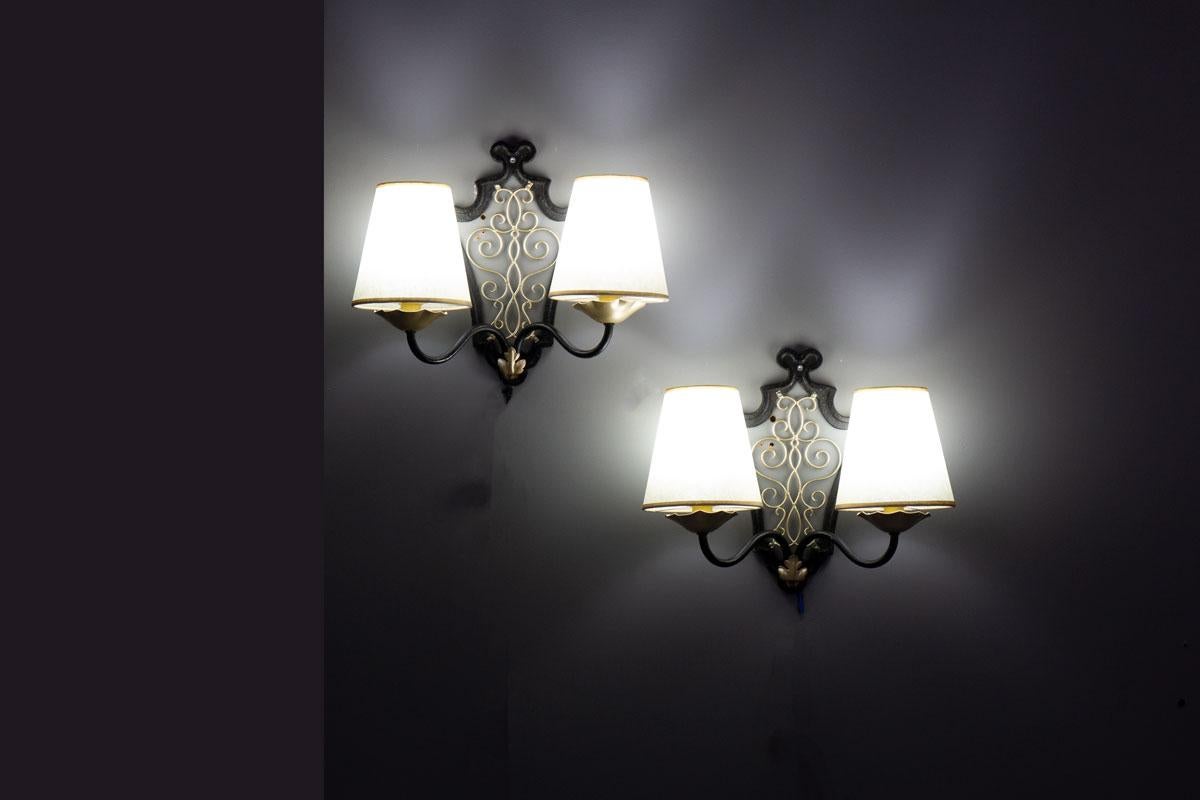 Metal Wall Lights attributed to Raymond Subes, 1930s, Set of 2 For Sale