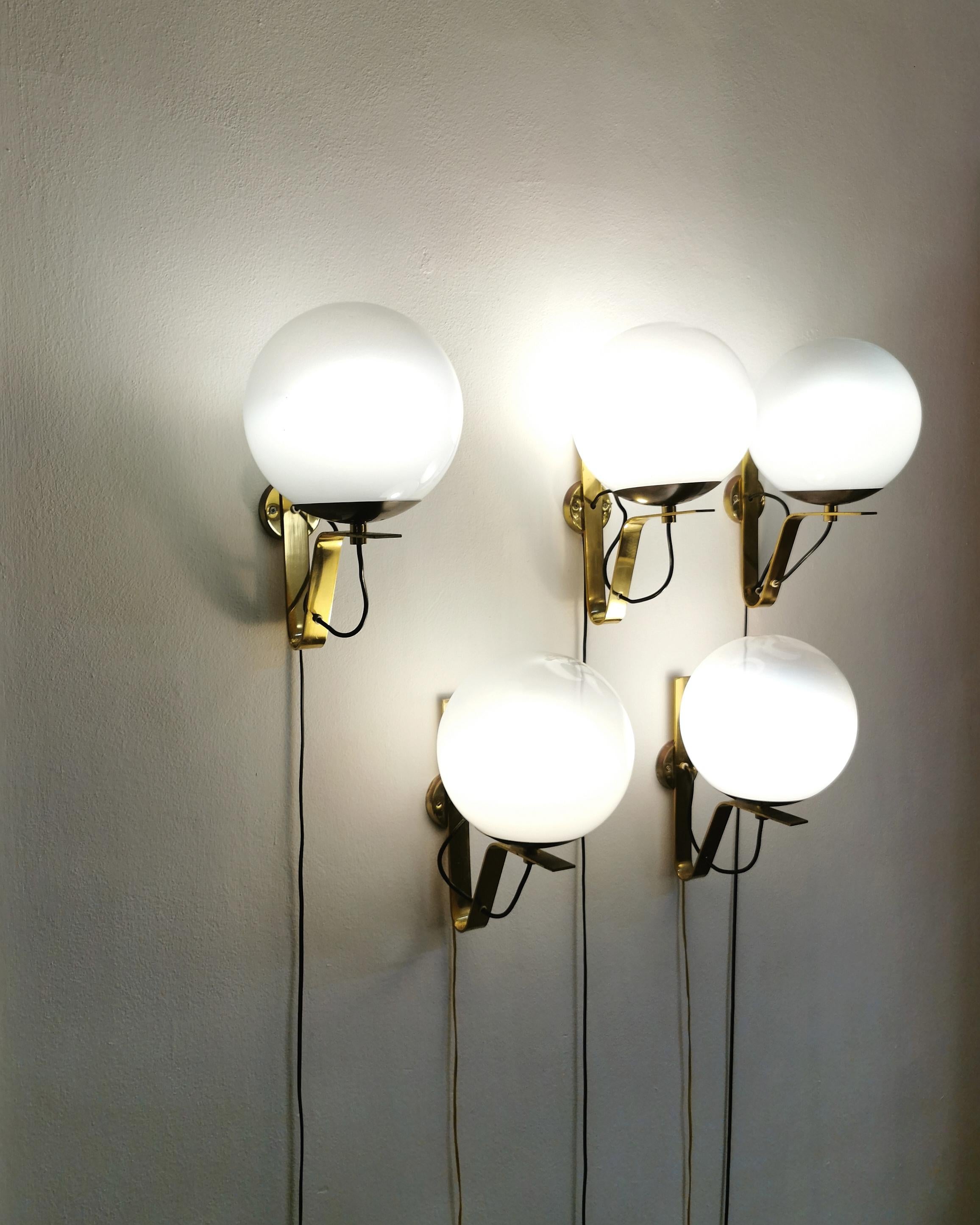 Wall Lights Sconces Brass Glass Style of Gino Sarfatti Mid Century 60s Set of 5 4