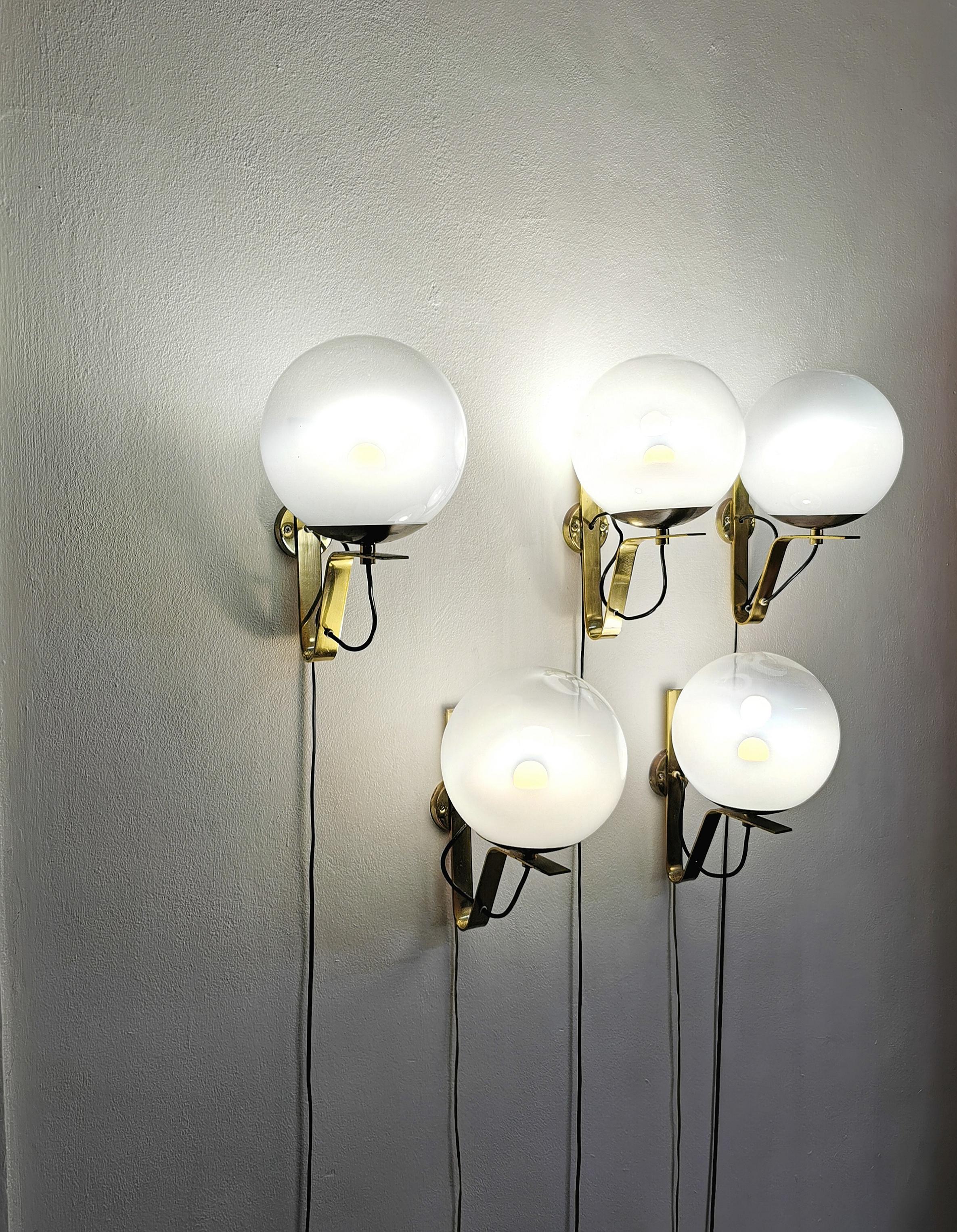 Wall Lights Sconces Brass Glass Style of Gino Sarfatti Mid Century 60s Set of 5 6